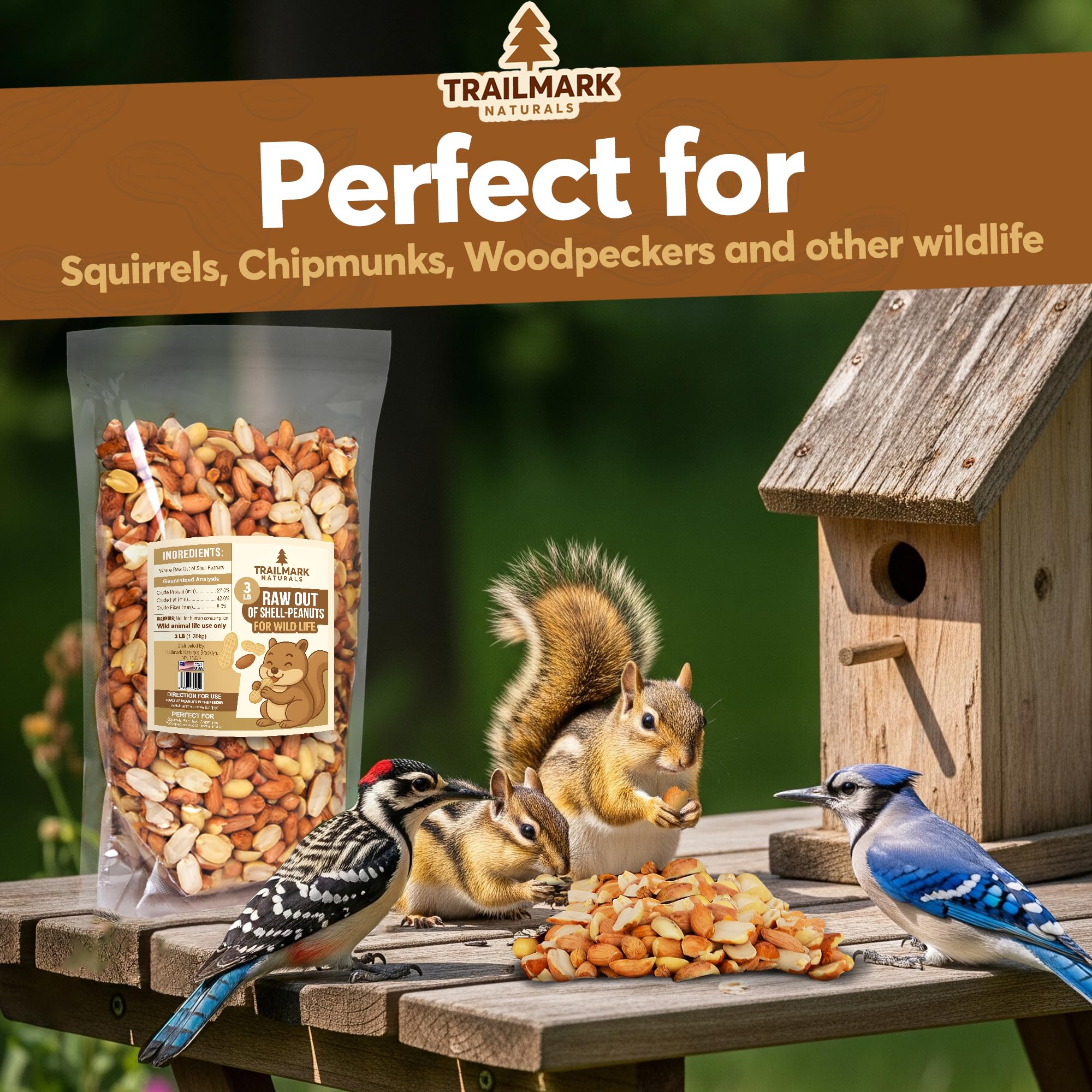 Trailmark Naturals - 5 LB - Raw Shelled Peanuts For Squirrels, Out of Shell Peanuts For Birds and Wildlife- Squirrel Food, Wild