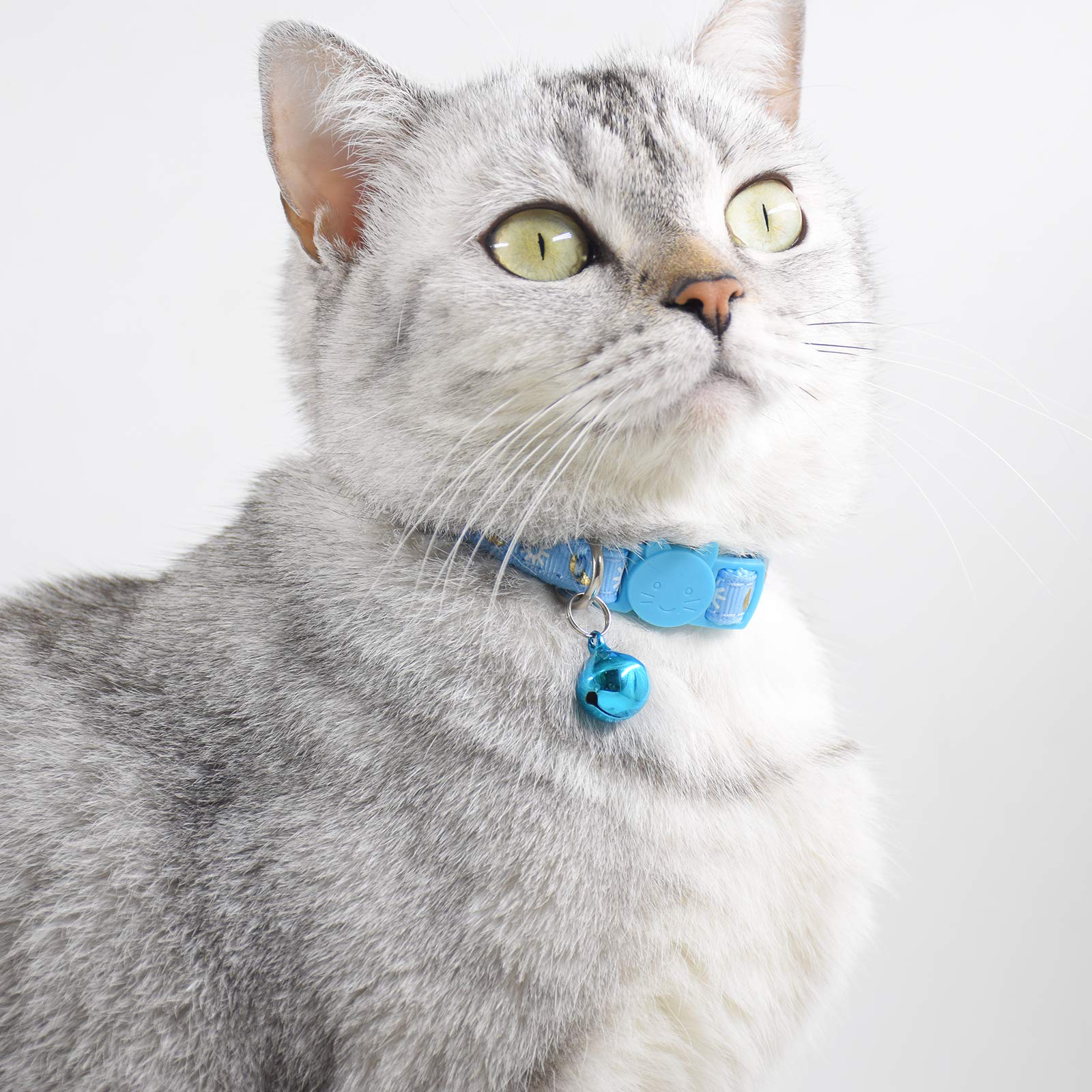 3 Pcs Breakaway Cat Collar With Bell, Moon Cat Collar Adjustable Cute Kitten Collars Soft For Cat Puppy 7-10.2In (Blue Green Purple)
