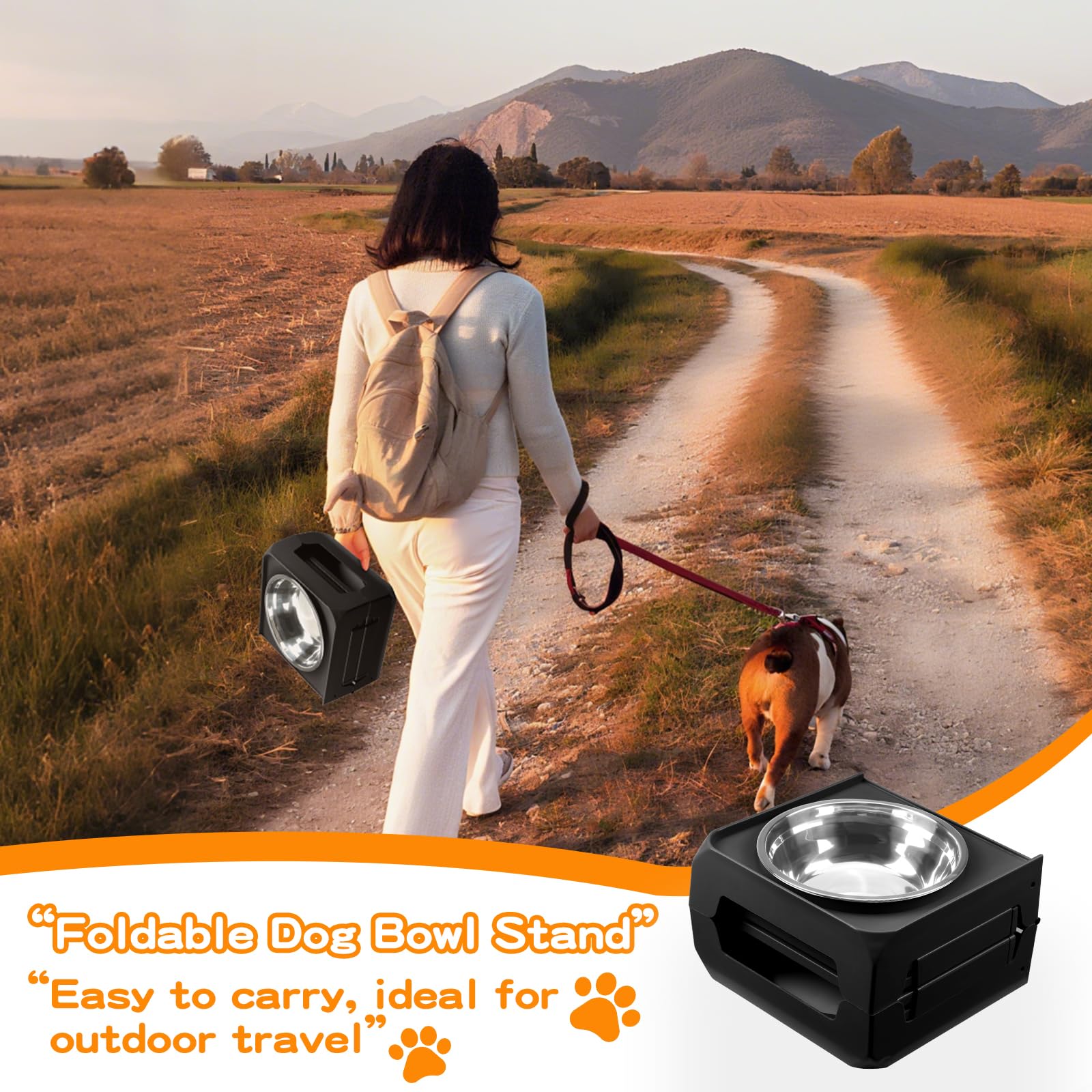 Elevated Dog Bowl Stand for Large Dogs - 2 Extra Large 10    Stainless Steel Bowls, 5 Adjustable Heights(7.5-15.4), Foldable Non