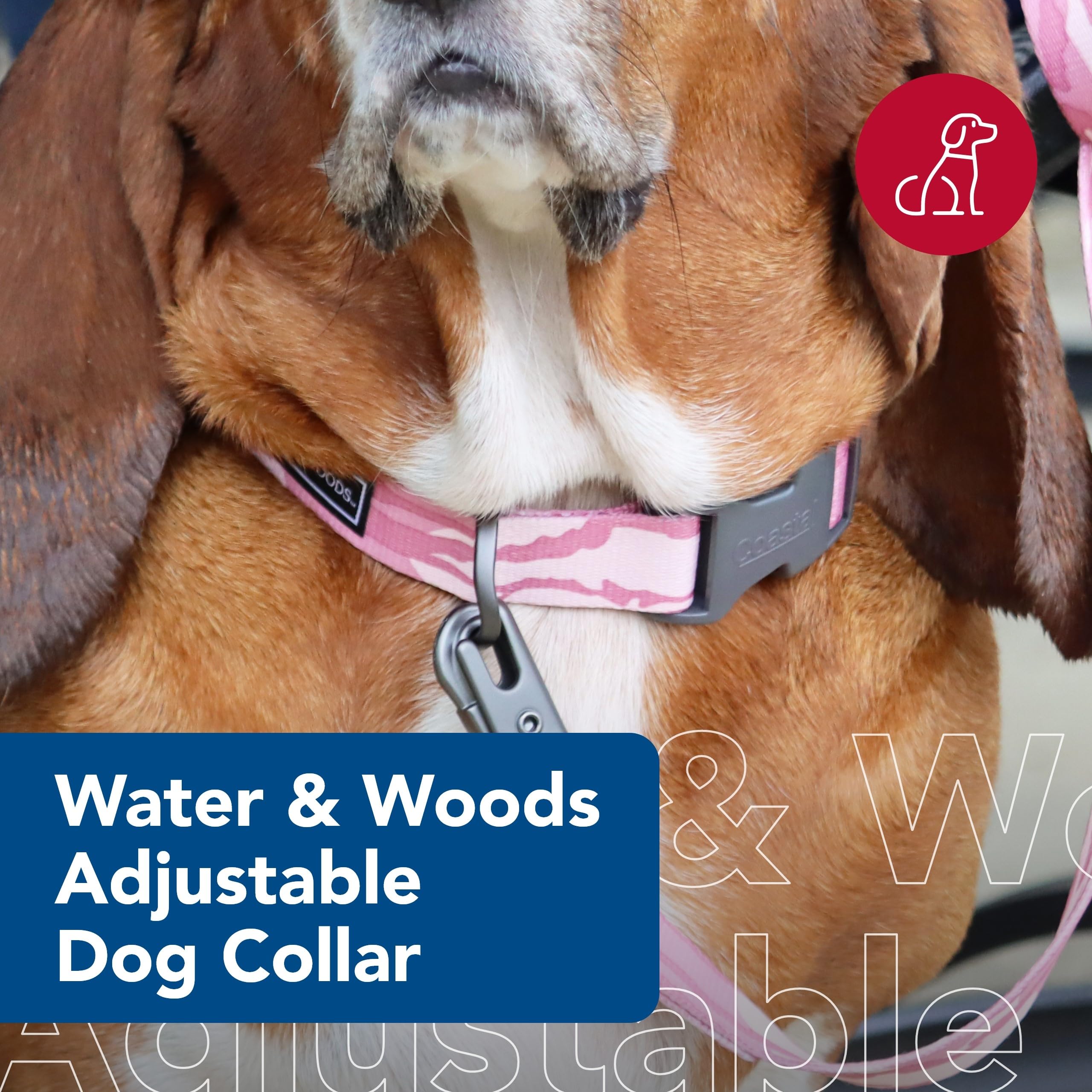 Coastal Pet - Water & Woods Adjustable Dog Collar - Durable Dog Collar With Curved Snap Lock Buckle - Patterned Collar For Dog - Stylish & Adjustable - Bottomland Pink, Medium - 1' X 14'-20'