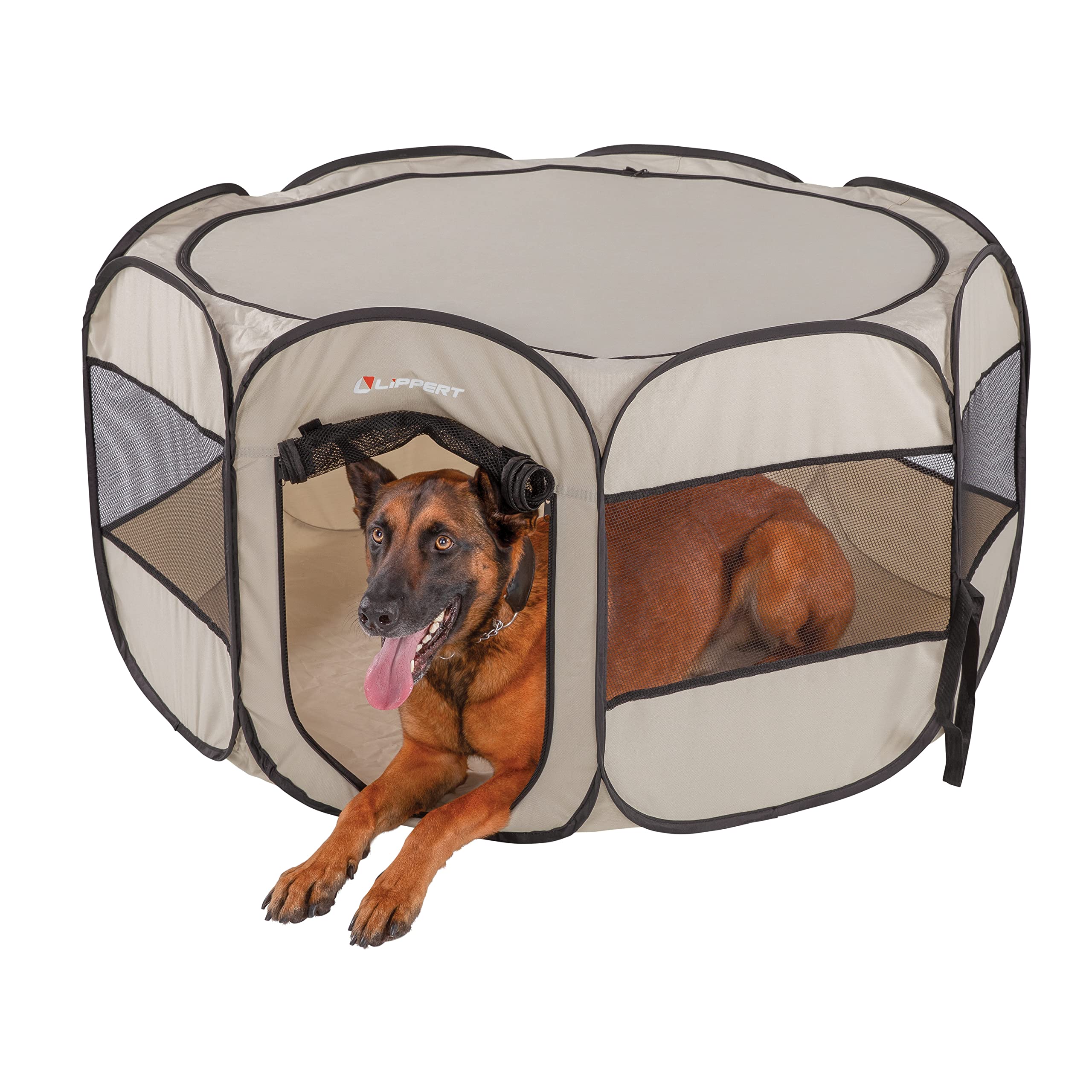 Lippert Soft-Sided, Foldable And Portable Pet Playpen For Camping, Large/X-Large (2021150642), Tan