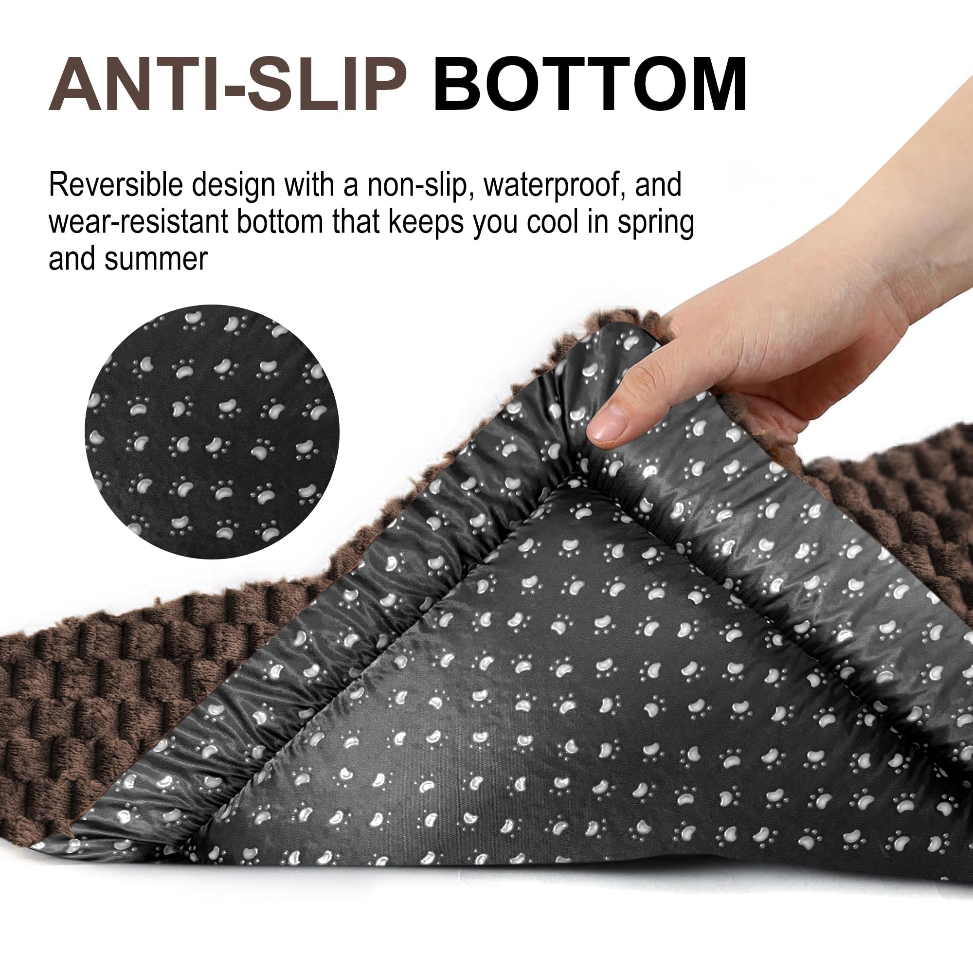 Dog Bed Crate Mat, Soft Durable Washable Anti-Slip Kennel Pad for Dogs & Cats, Reversible (Dark Brown, M(30*20*1.5))