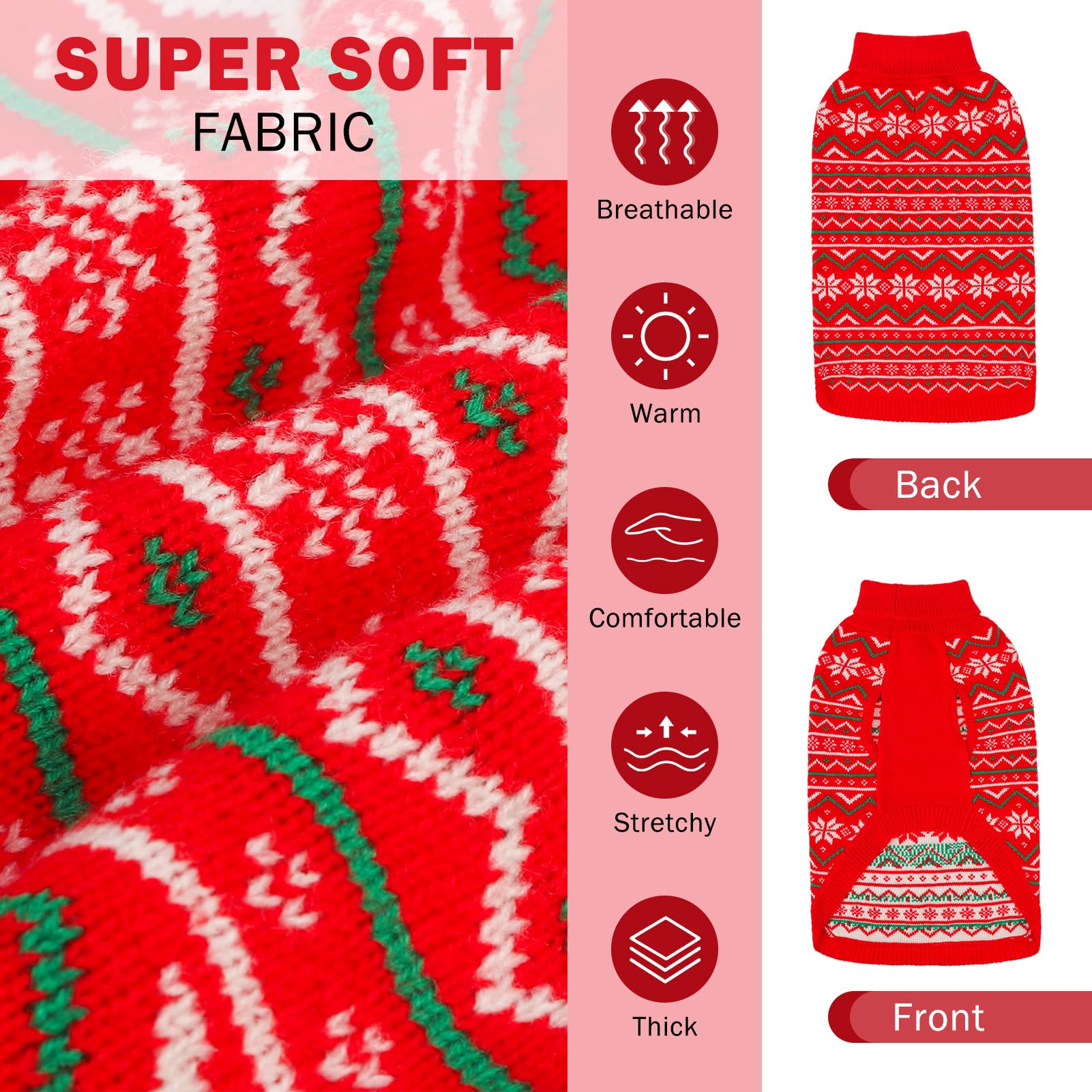 Scenereal Christmas Dog Sweaters For Small Medium Large Dogs, Cozy Snowflake Dog Sweater Pet Pullover Cable Knitwear, Warm Turtl