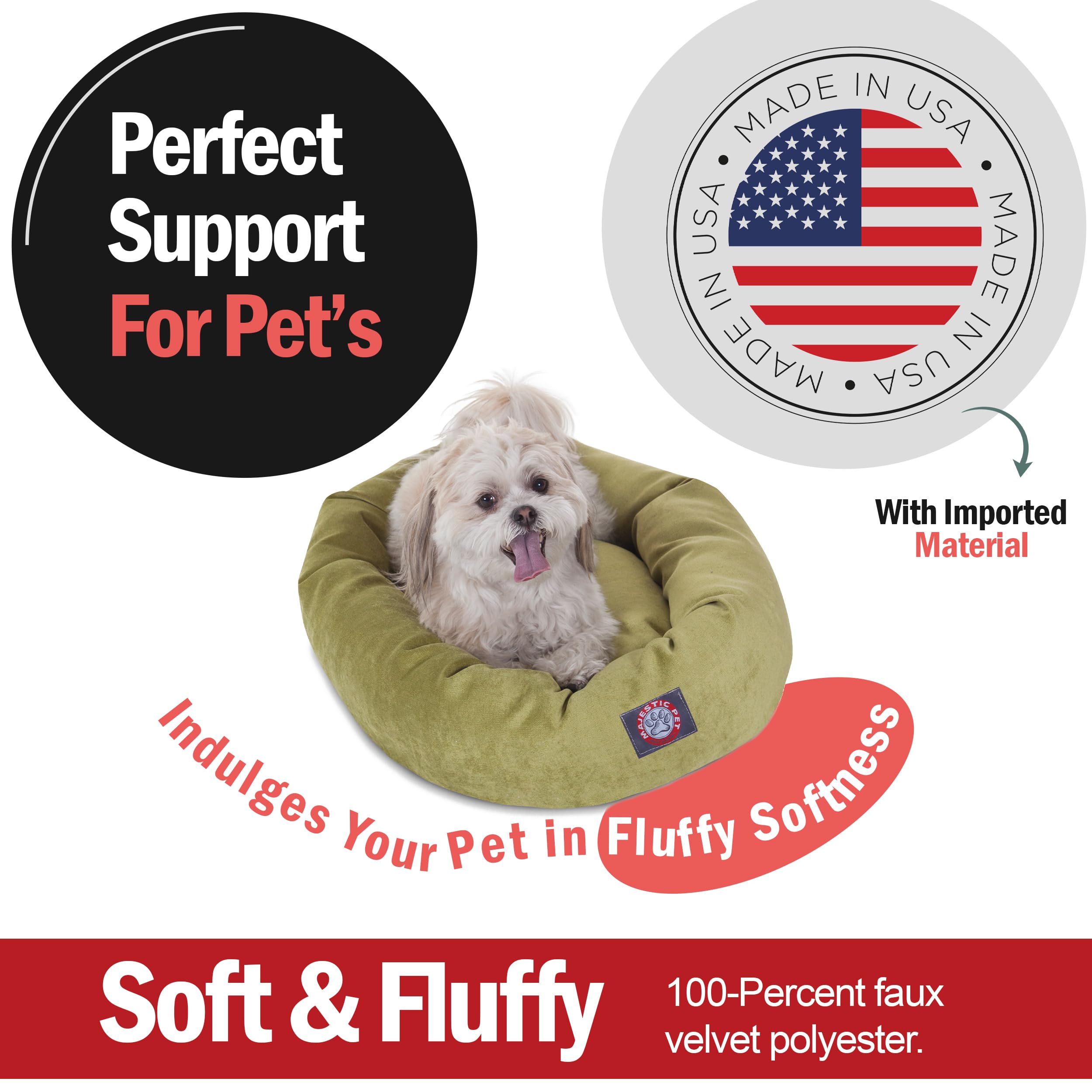 Majestic Pet 24 Inch Micro Velvet Calming Dog Bed Washable 24X19X7 (Inch) - Cozy Soft Round Donut Dog Bed With Spine For Head Su