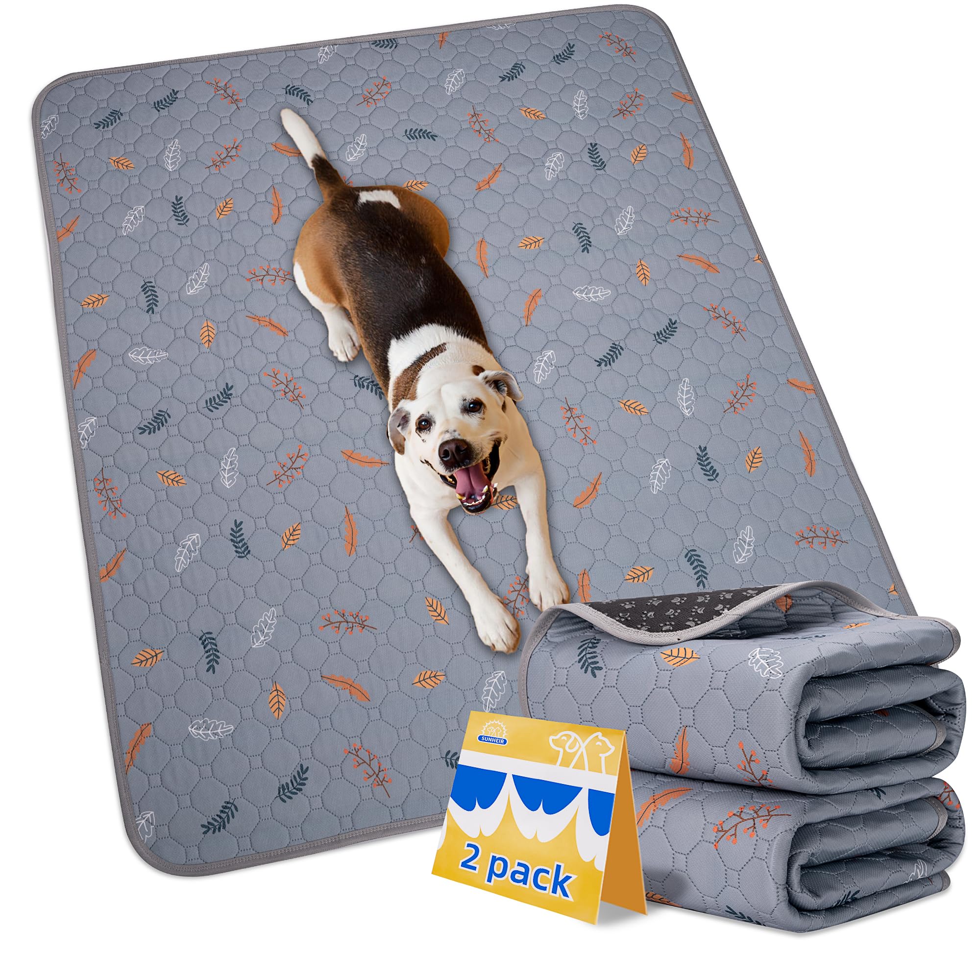 Sunheir Washable Pee Pads For Dogs - 2-Pack Thick Heavy-Absorbency Reusable Pee Pads Prevent Leakage Non-Slip, Waterproof Pet Training Pads For Puppy Playpen, Crate, Whelping Box, Potty Training