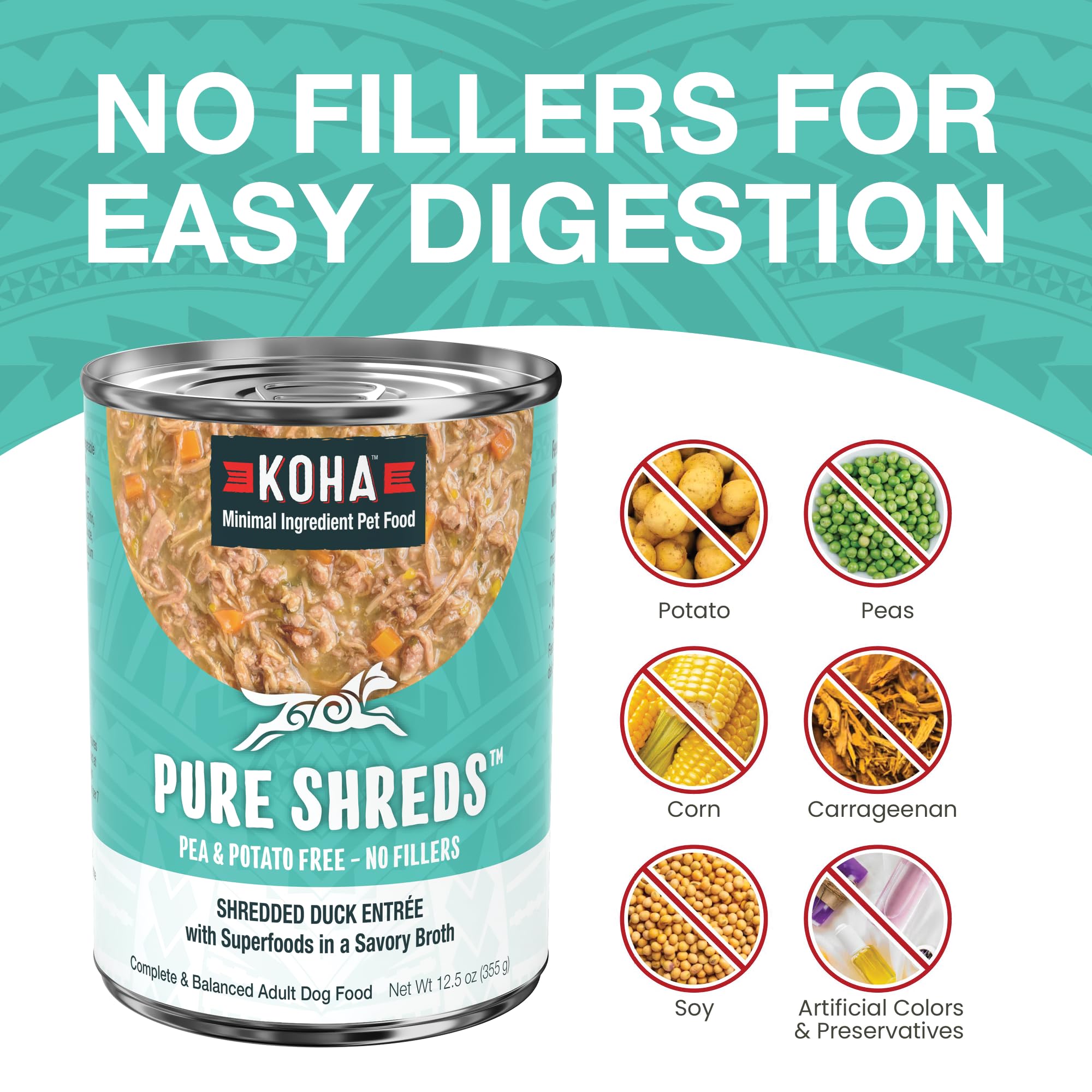 KOHA Pure Shreds Duck Entr  e for Dogs, 12.5oz Cans (Pack of 12)