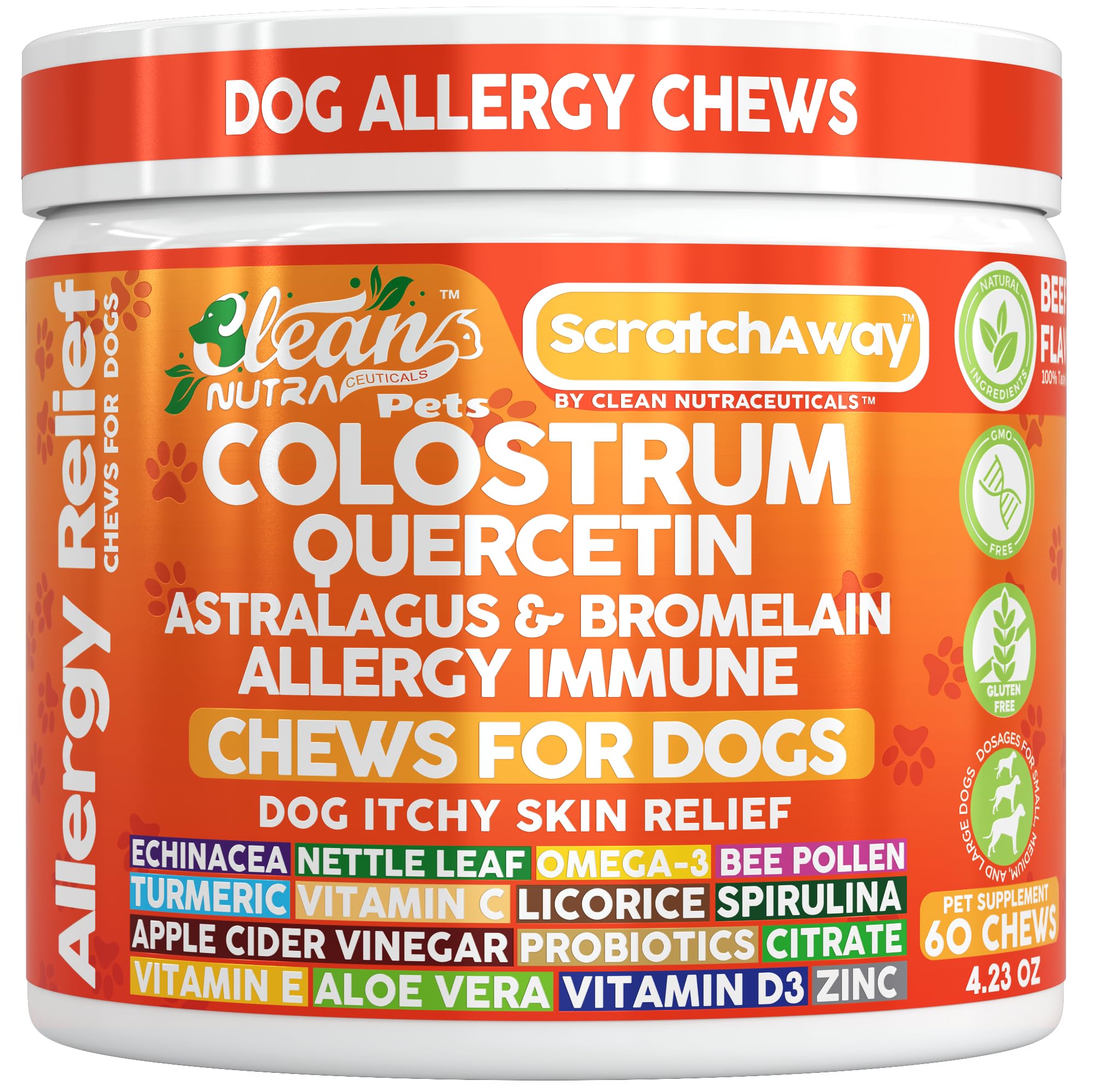 Dog Allergy Chews and Itchy Skin Relief for Dogs | Colostrum Quercetin Astragalus Bromelain | Immune Anti Itch Coat Supplement A