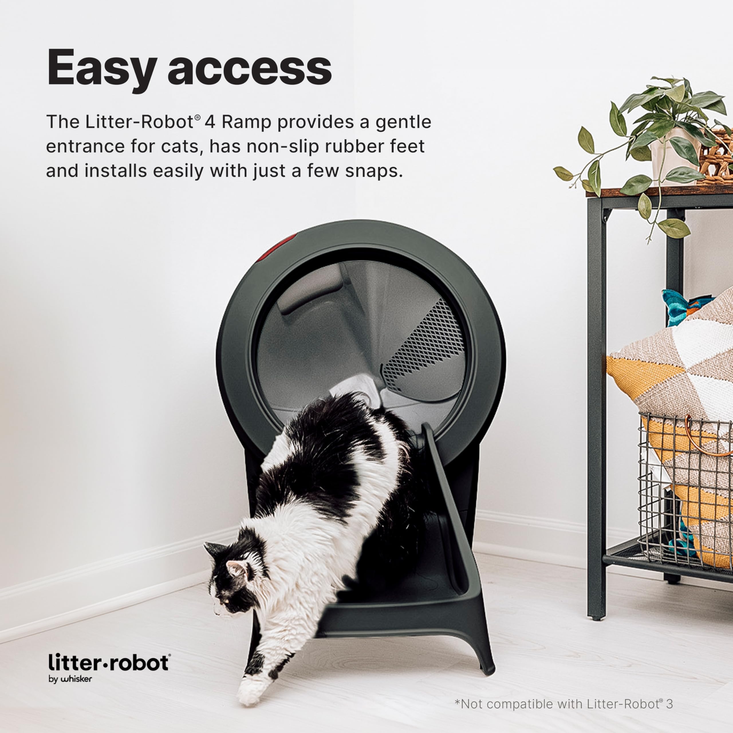 Litter-Robot 4 Ramp by Whisker, Black - Cat Ramp for Litter Box, Custom Fit for Litter-Robot 4, Non-Slip Rubber Feet, Suitable f