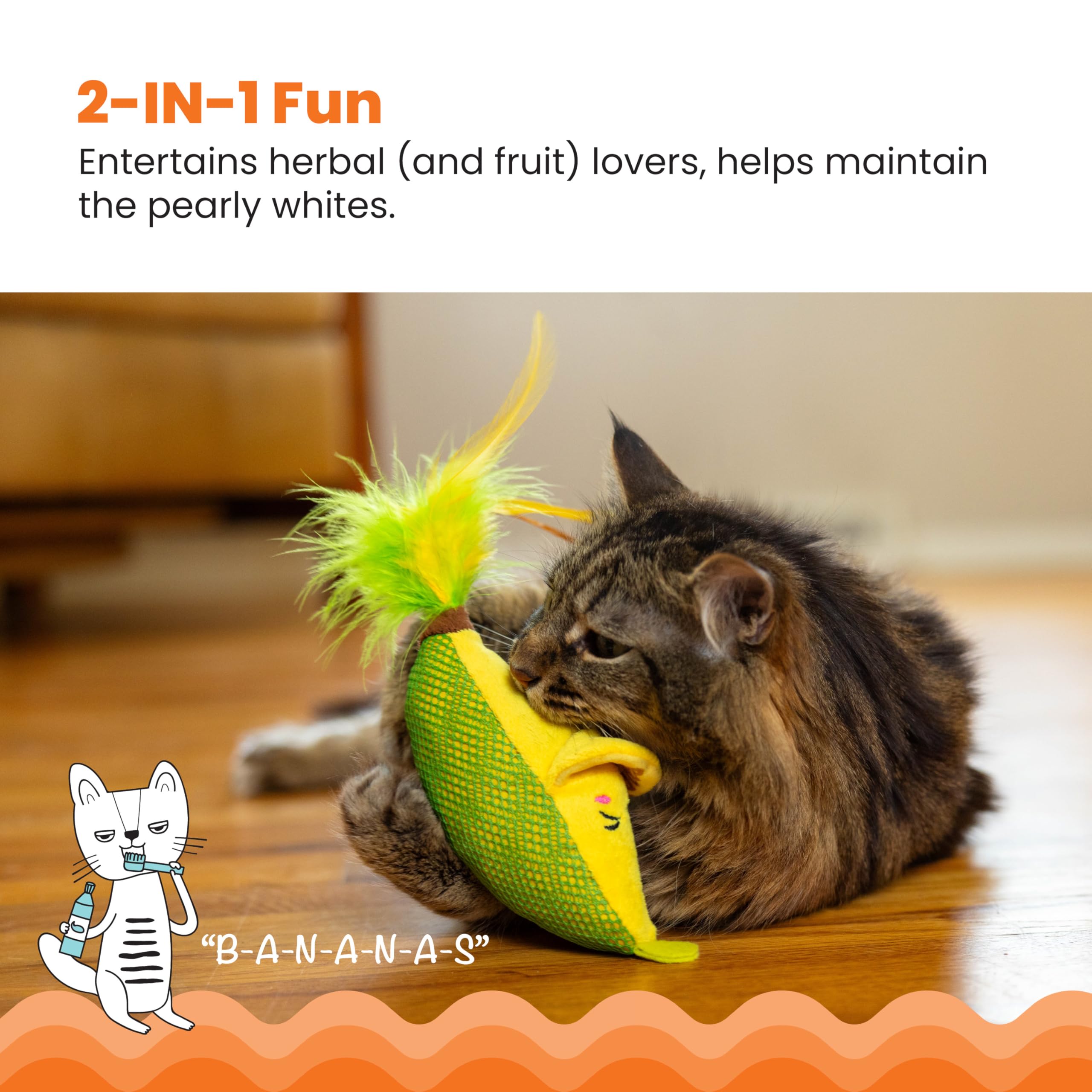 Catstages Catnip Toy - Peelin' Good Banana Kicker, 1 Count, Polyester, Yellow, Model 72109