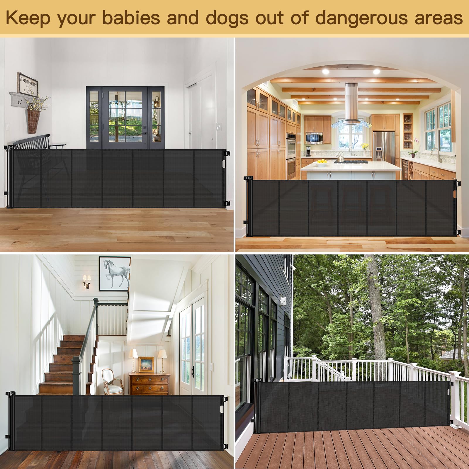 Reinforced 200 Inch Extra Wide Retractable Baby Gates to Prevent Crawling Through, Indoor/Outdoor Baby Gates for Decks, 16 ft Me