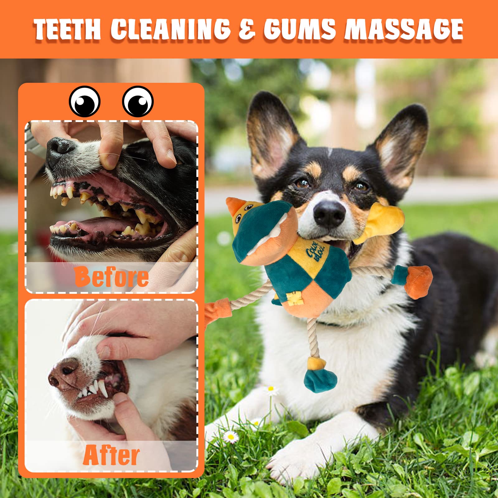Lepawit Squeaky Dog Toys, Cute Dinosaur Plush Toy For Dogs Indoor Play, Interactive Dog Toys With Rope For Small And Medium Dogs