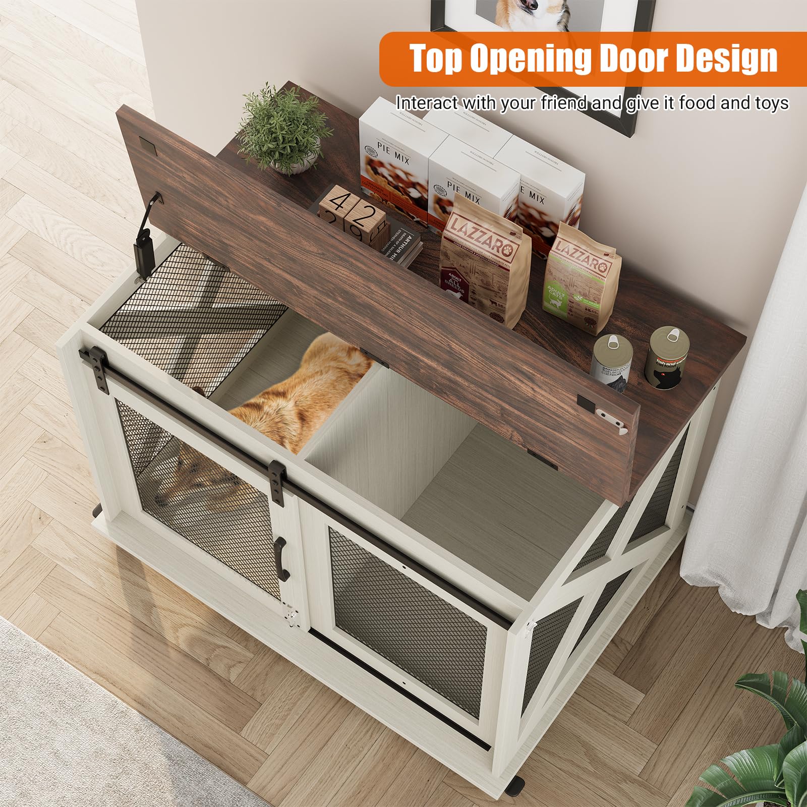 IDEALHOUSE 37 Dog Crate Furniture Side End Table with Flip Top and Movable Divider, Wooden Dog Crate Table Large, Style Dog Ke
