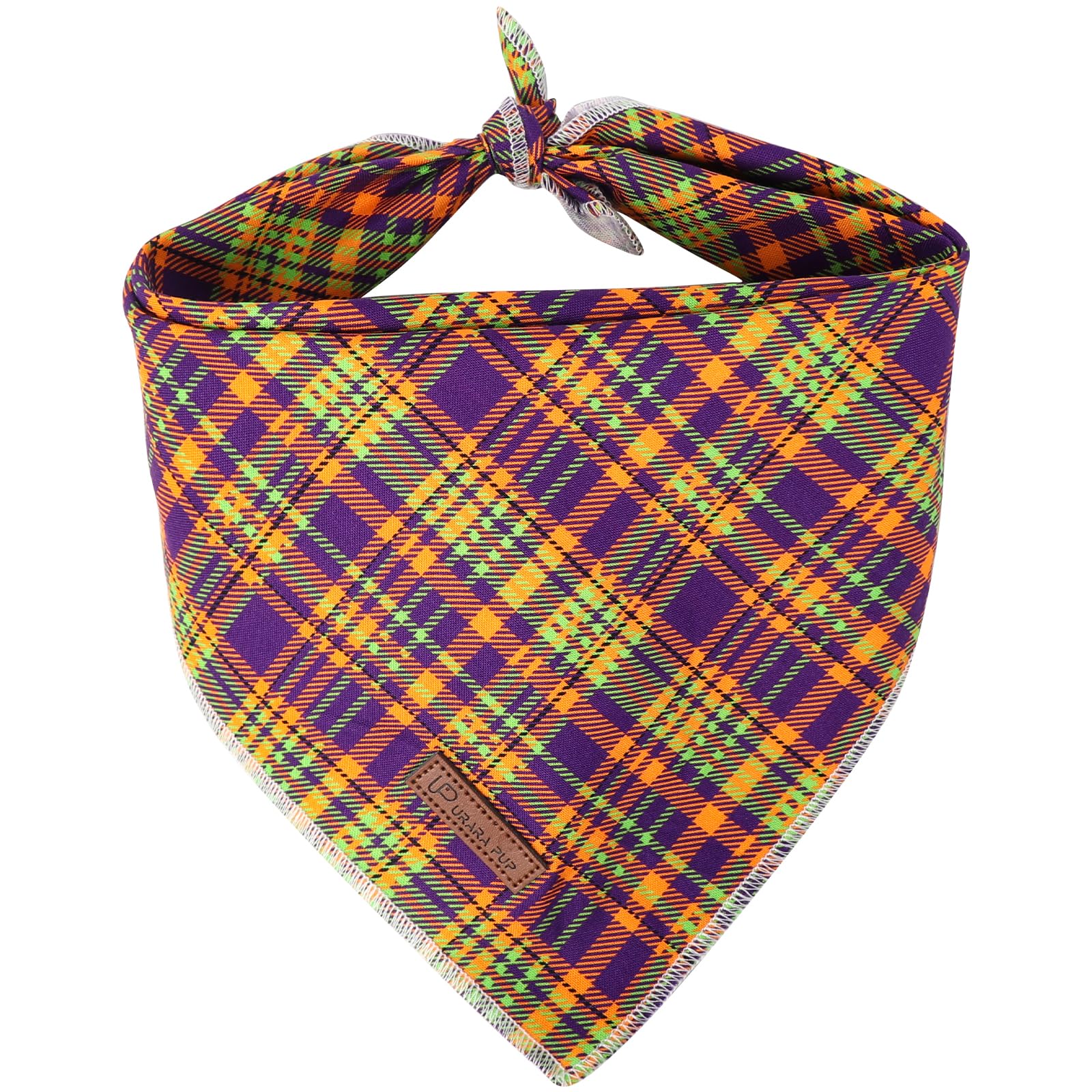 Up Urara Pup Halloween Pumpkin Dog Bandana, Thanksgiving Triangle Bid Scarf, Cotton Pet Kerchief For Girl Boy Dogs Or Cats, Colorful Plaid Puppy Bandana For Small Medium Dog Fancy