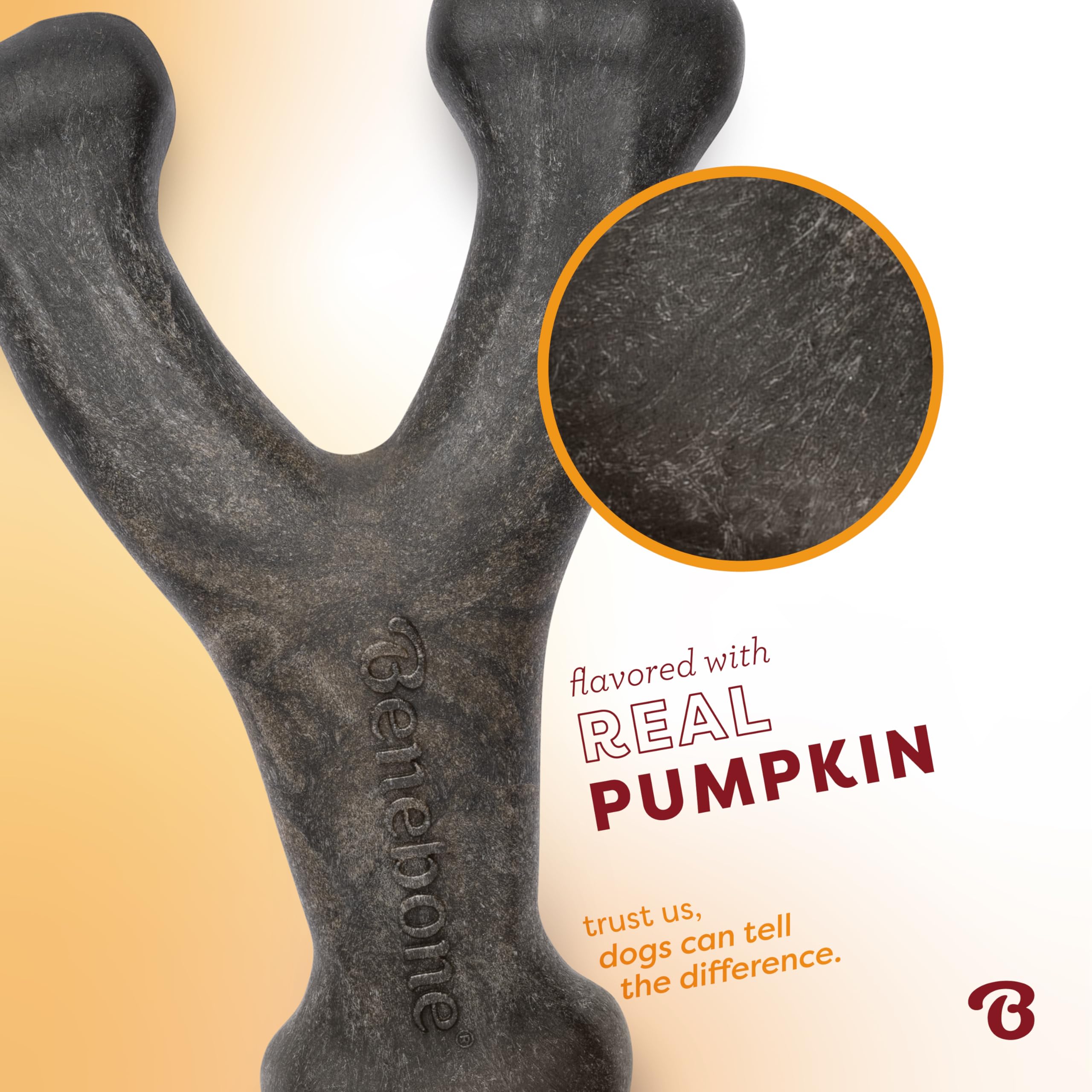 Benebone Pumpkin Spice Wishbone - Limited Edition Flavor, Durable Dog Chew Toy for Aggressive Chewers, Made in USA, Small