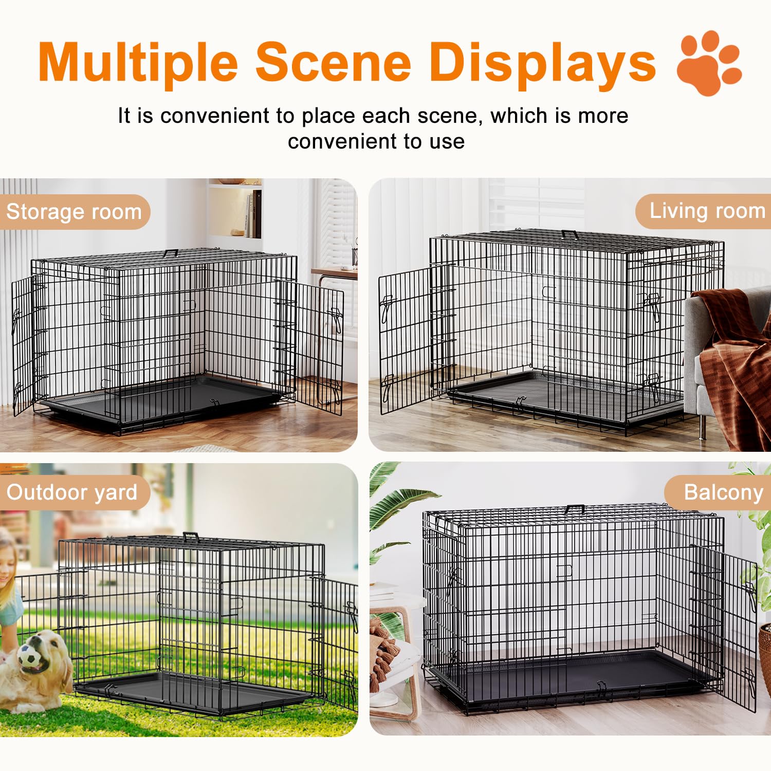 FDW XL Dog Crate 48inch Dog Cage Foldable Metal Kennel with Leakproof Tray Foldable Design Indoor Outdoor Use for Extra Large Do