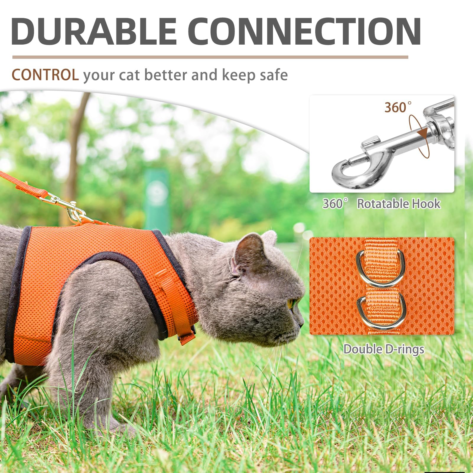 Pupteck Soft Mesh Cat Vest Harness And Leash Set Puppy Padded Pet Harnesses Escape Proof For Cats Small Dogs Rabbits Bunny, Oran