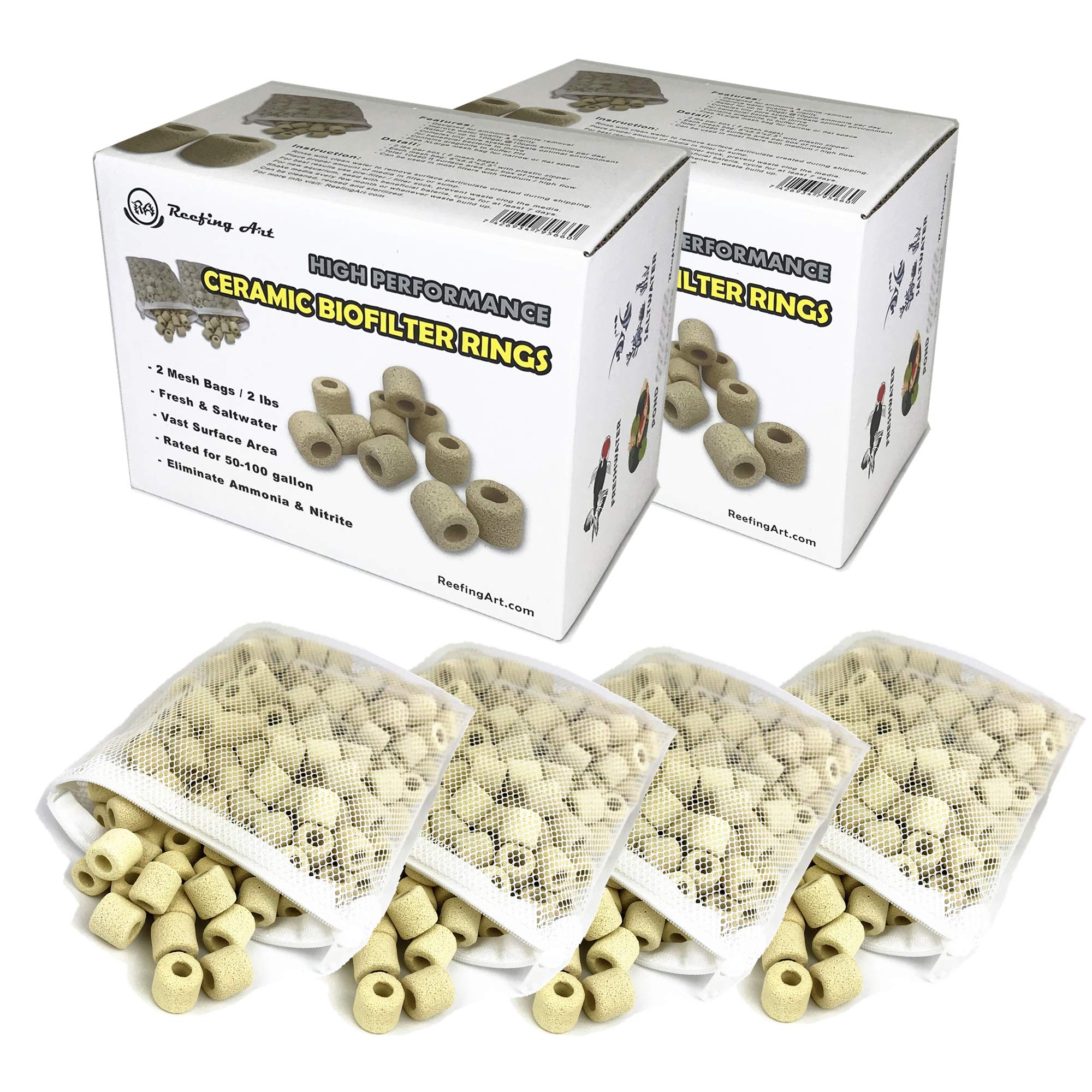 Reefing Art Ceramic Filter Media Bio Filter Rings 0.7Lb / 2Lb / 4Lb / 8Lb (4Lbs)