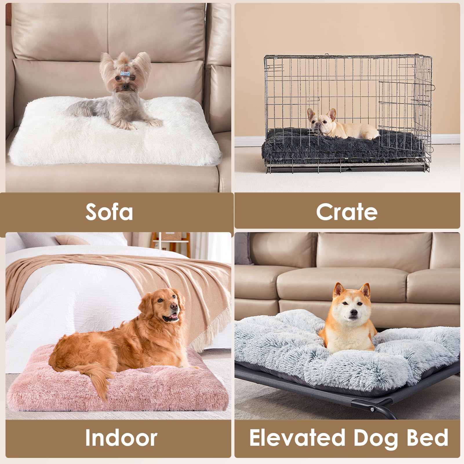 Eheyciga Fluffy Dog Crate Bed For Medium Dogs, Plush Faux Fur Dog Crate Pad, Calming Anti Anxiety Medium Dog Bed For Crate, Washable Soft Warm Dog Crate Mat With Non-Slip Bottom, Pink
