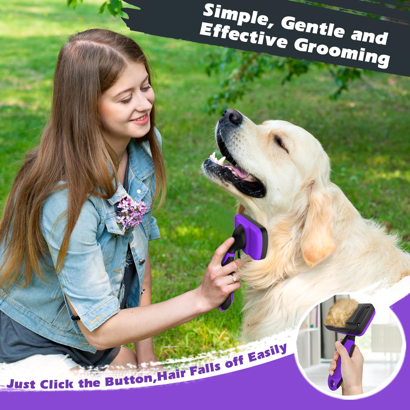 Augwind 3Pcs Dog Brush I Dog Brush For Shedding I Deshedding Dog Brush I Dog Bath Brush I Slicker Brush For Dogs I Dog Comb I Premium Pet Supplies (Purple Black)