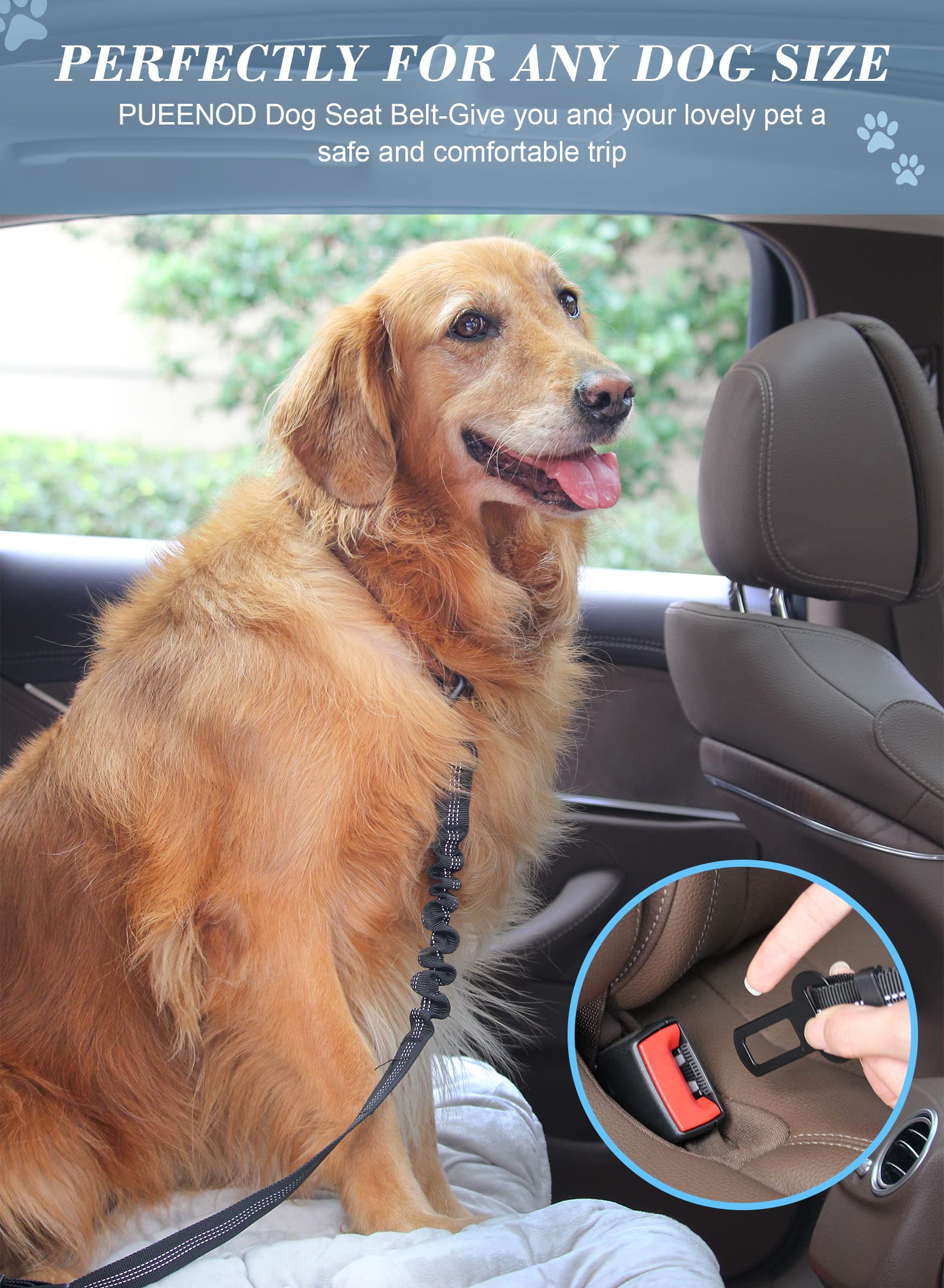 2 Pack Dog Seat Belt Adjustable Dog Car Seatbelts For Vehicle Nylon Pet Safety Seat Belt With Elastic Bungee Buffer Reflective &