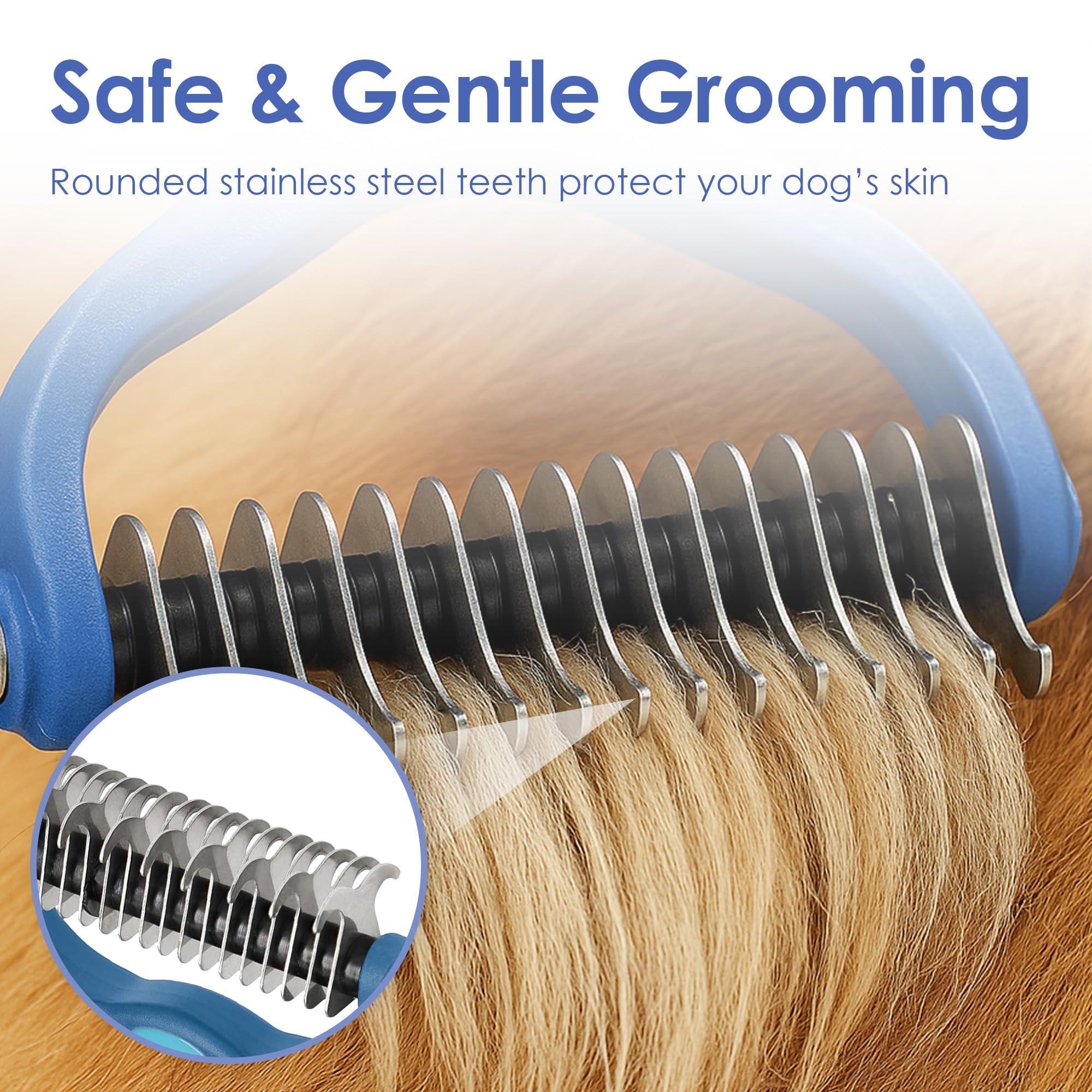 AKC-Dog & Cat Detangle Rake Style Brush | Durable & Effective | Anti- Slip & Easy Maintenance | Portable & Easy to Use | Stainle