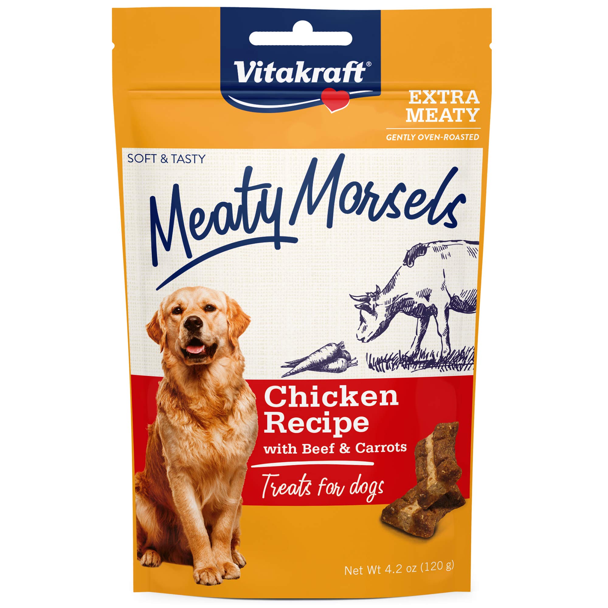 Vitakraft Meaty Morsels Treats for Dogs - Chicken with Beef and Carrots - Super Soft Dog Treats for Training - Two Layers of Gen