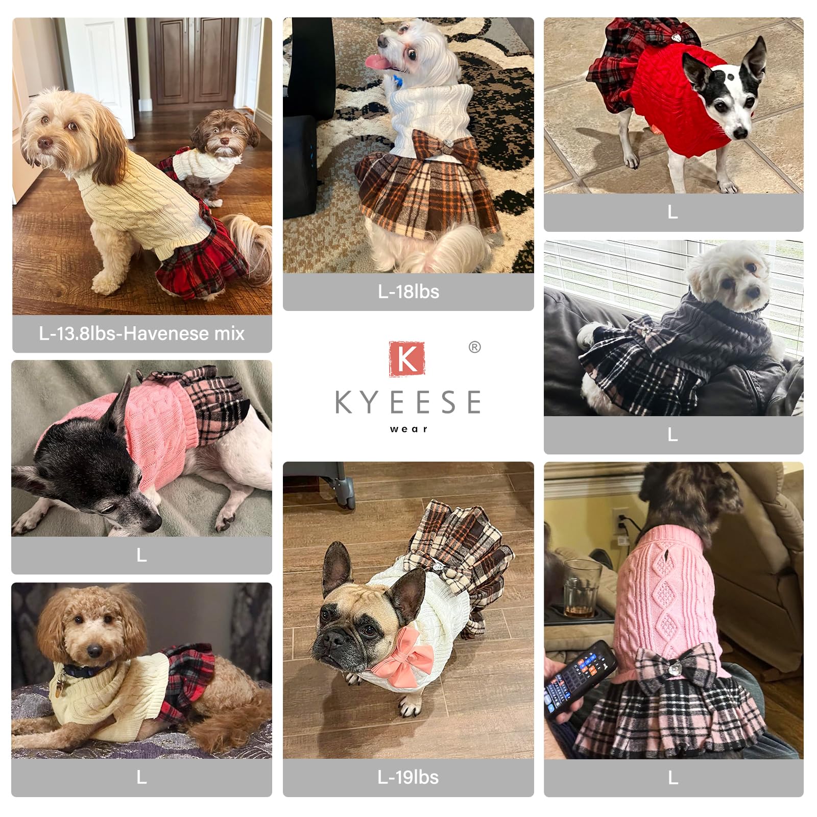KYEESE Dog Sweater for Small Dogs - Soft Stretchy Pullover with Bowtie & Turtleneck