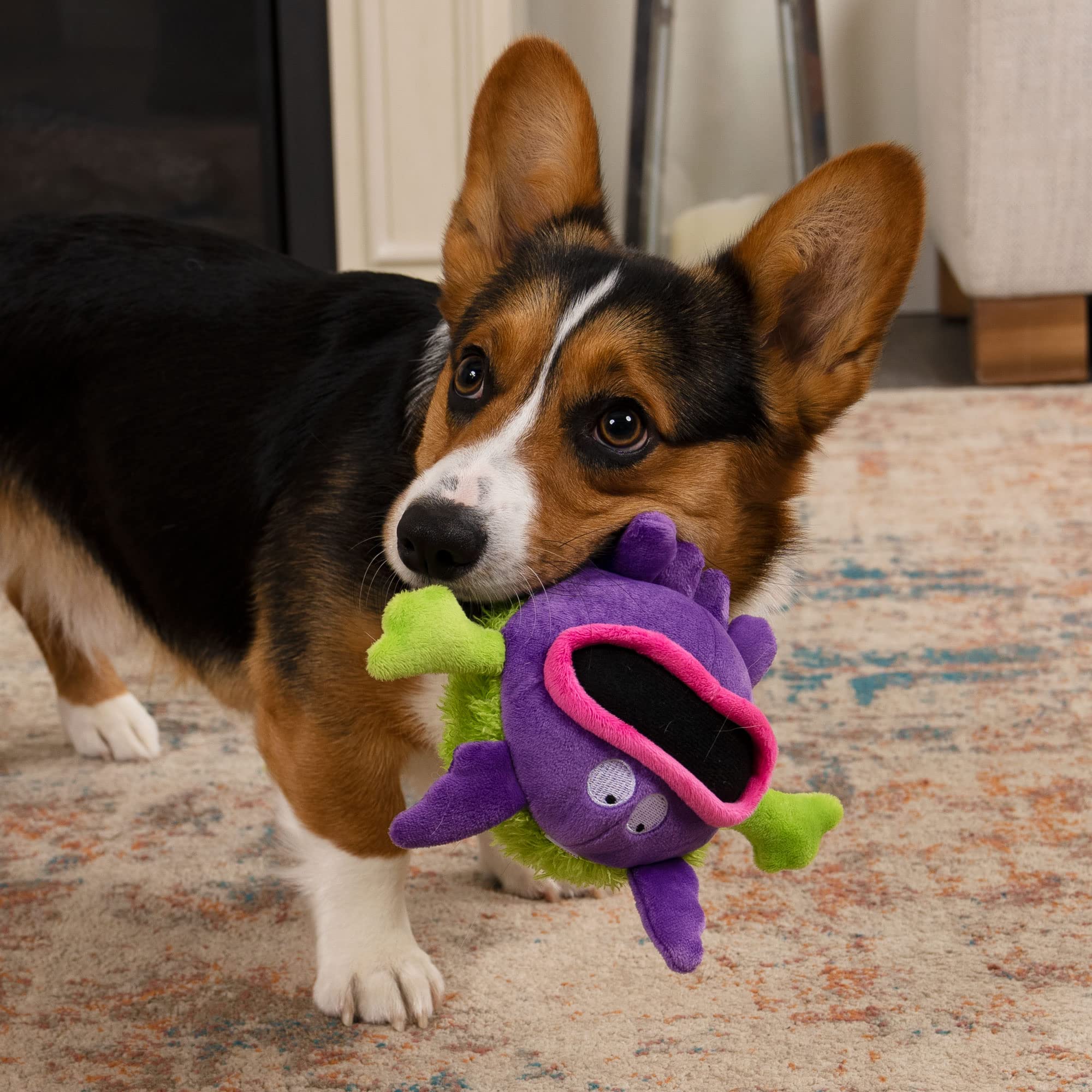 goDog Plush Germs Squeaky Dog Toy - Large, Purple, Chew Guard Technology, Odor-Eliminating Oils, Model 70098
