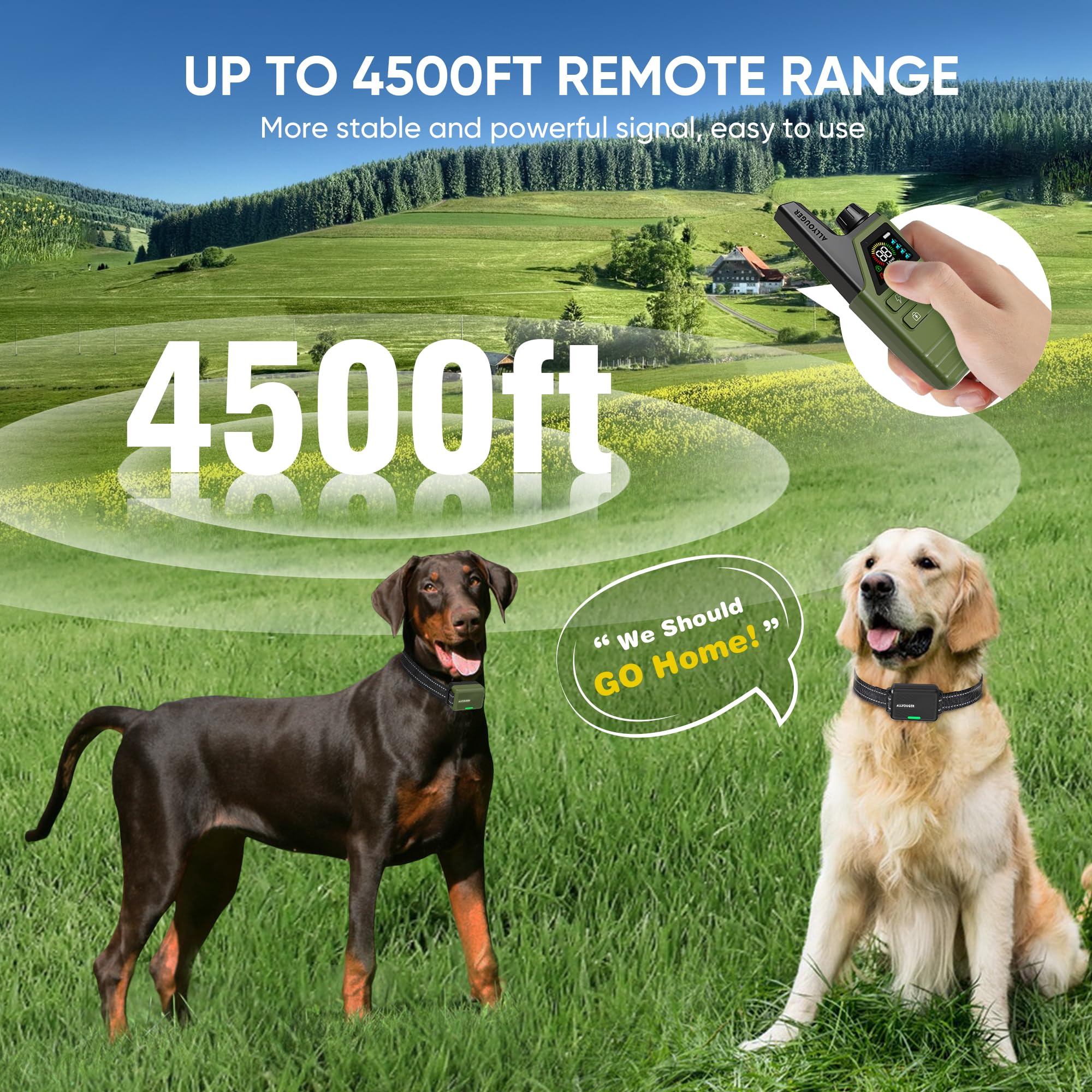 Bedeny Dog Shock Collar for 2 Dogs, 4500FT Range, 3 Training Modes, IP67 Waterproof, Green, Model DG800