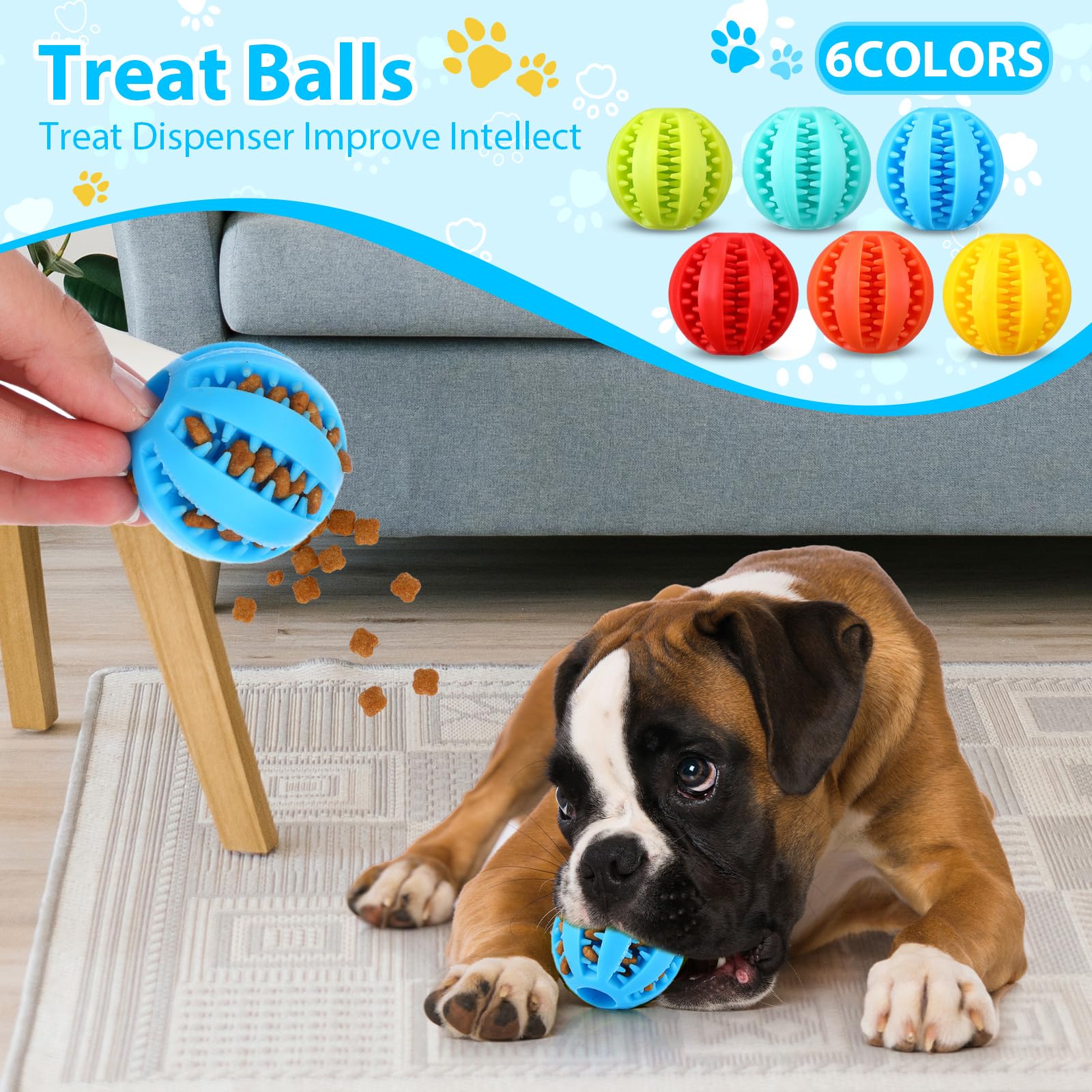 Skylety 30 Pcs Puppy Teething Toys for Small Medium Breed Includes 2.5 Inch Tennis Balls Squeaky Rubber Chew Toys and Treat Ball