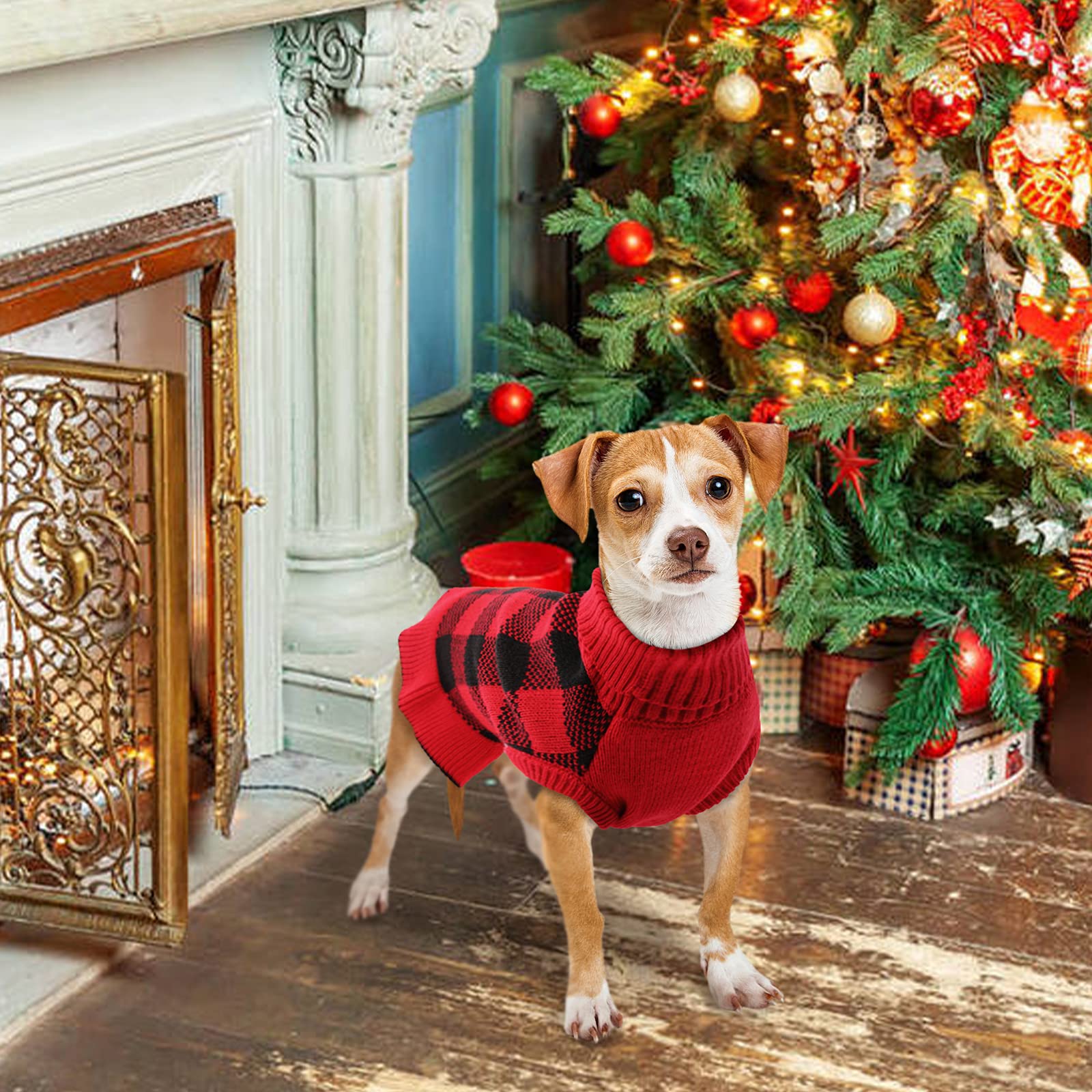 Qbleev Medium Dog Sweaters For Girls & Puppies - Plaid & Turtleneck Designs, Warm Winter & Fall Dog Sweaters For Dogs & Females
