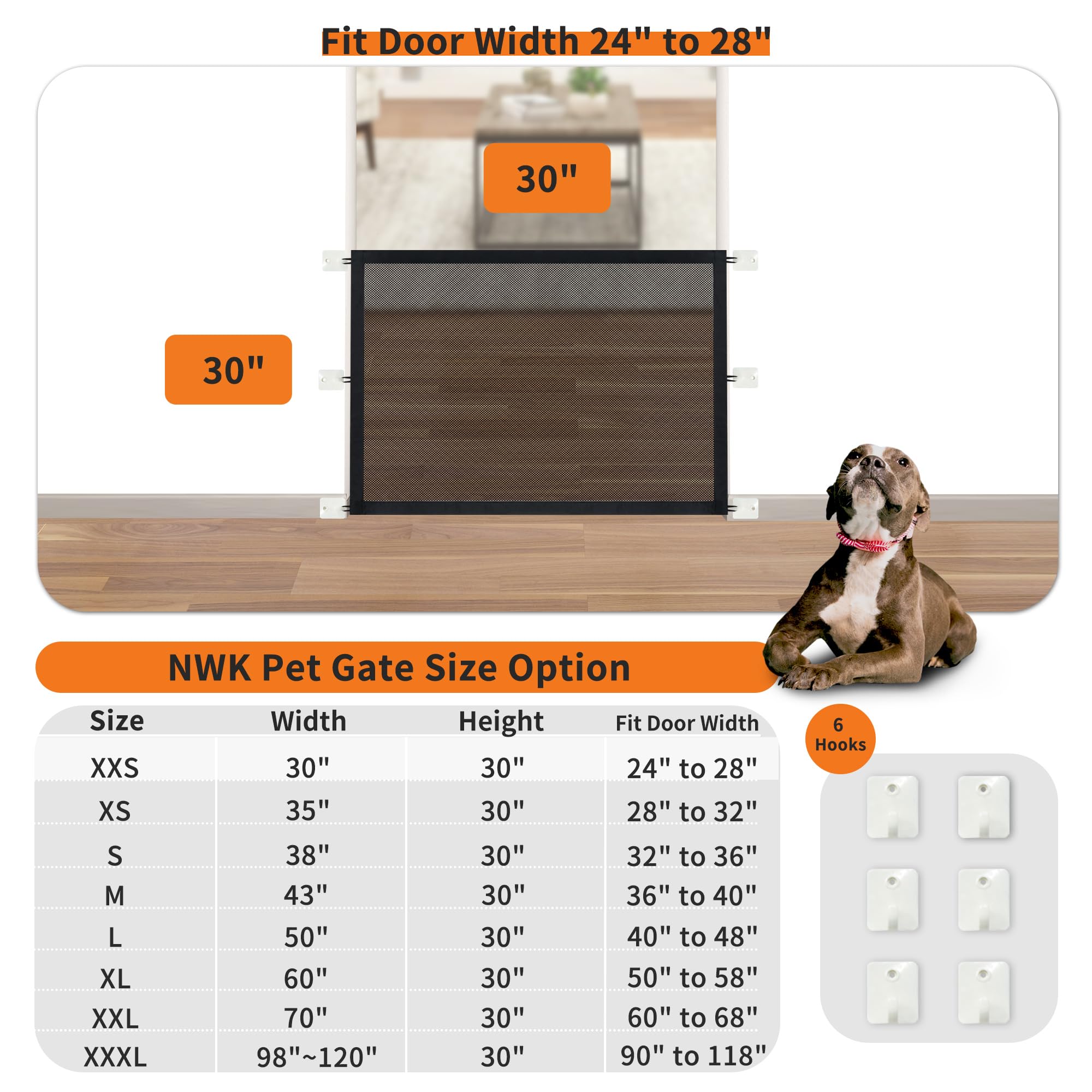 NWK Magic Dog Gate for Stairs Pet Gate for The House Providing a Safe Enclosure for Pets to Play and Rest, 6 Hooks Design (30