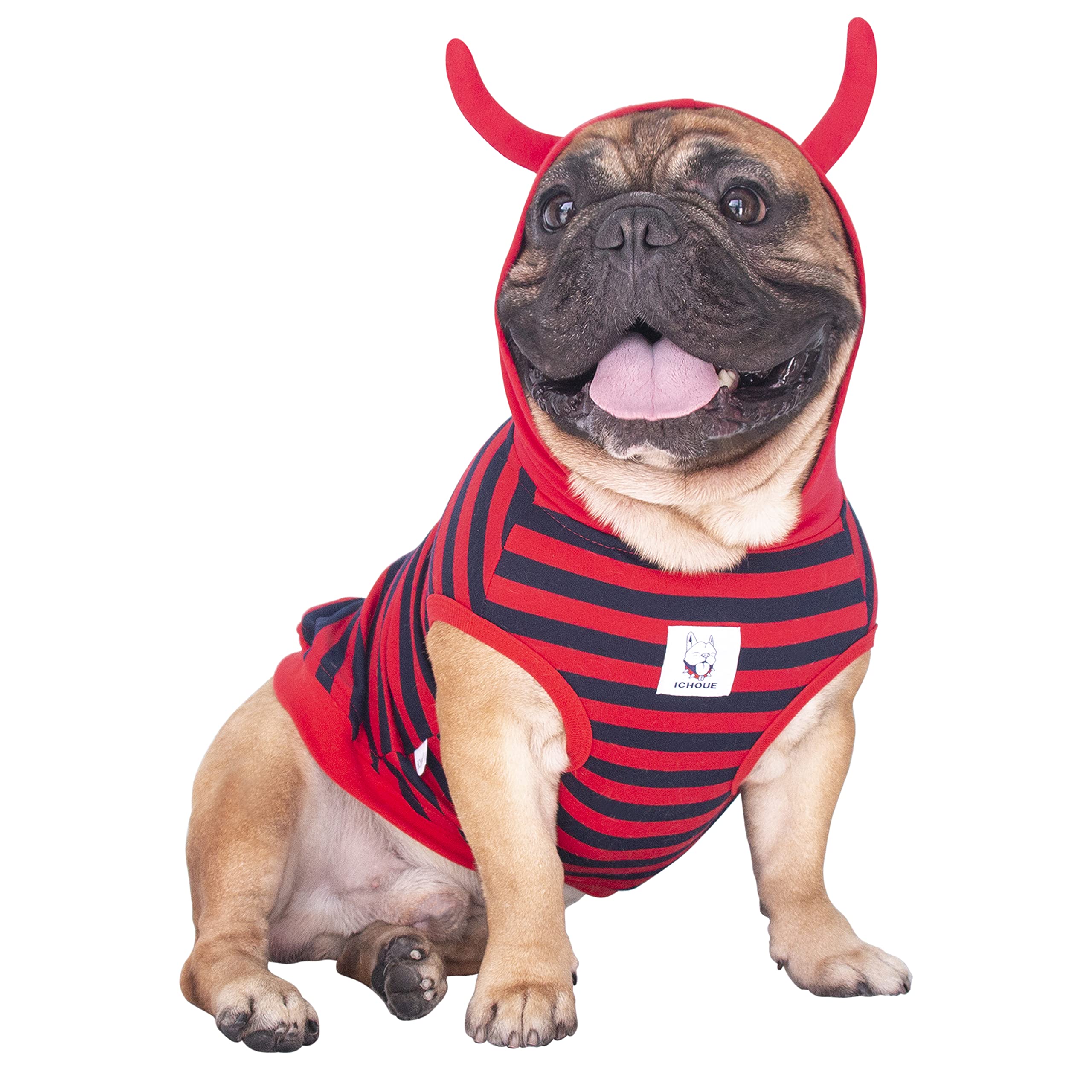 Ichoue Little Devil Fire Ant English Bulldog Costumes Hoodies Clothes Outfits Funny Cosplay Winter Coats Sweaters Pullovers For