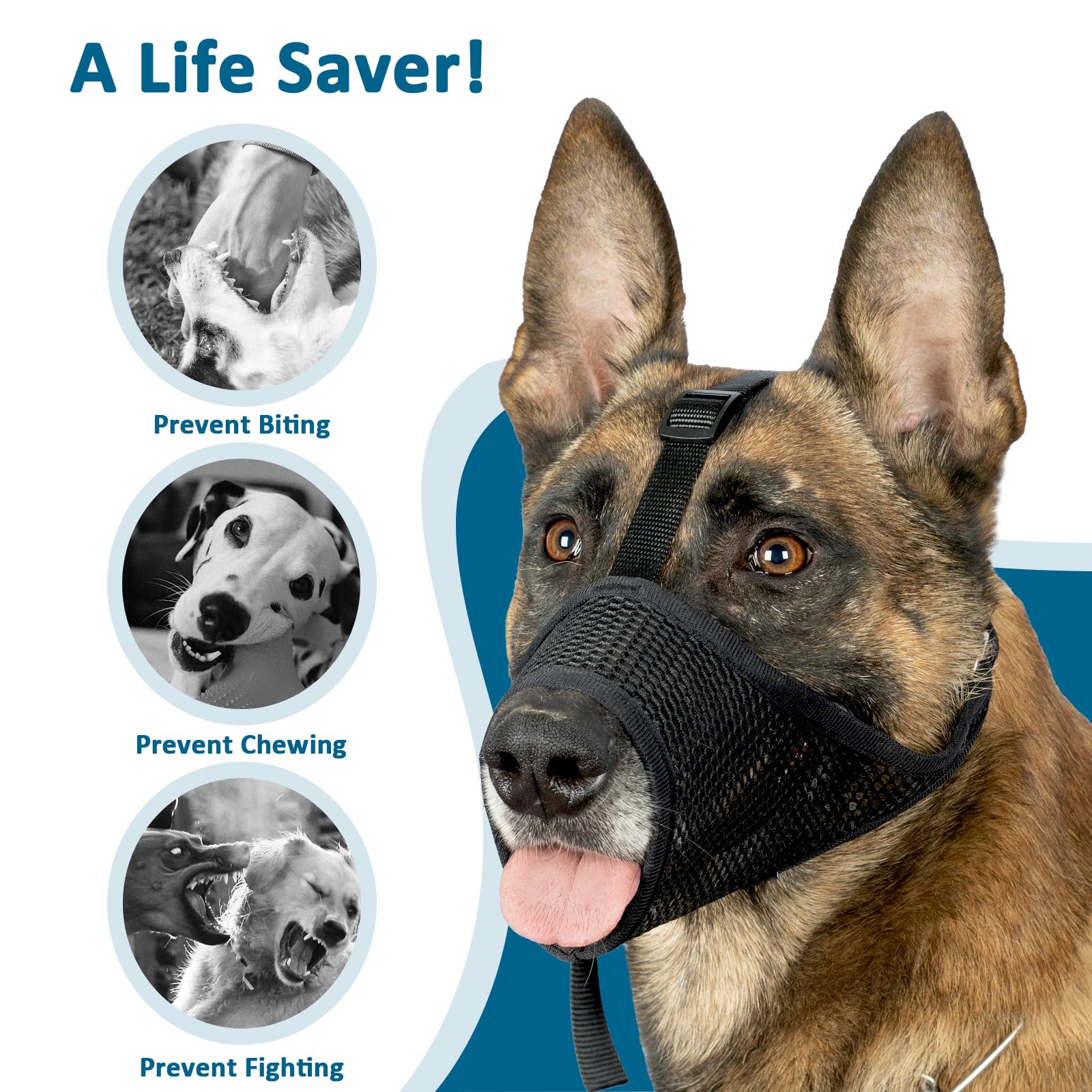 Luckypaw Dog Muzzle, Mesh Muzzle For Large Medium Small Dogs, Soft Mouth Guard To Prevent Biting Chewing With Adjustable Head St
