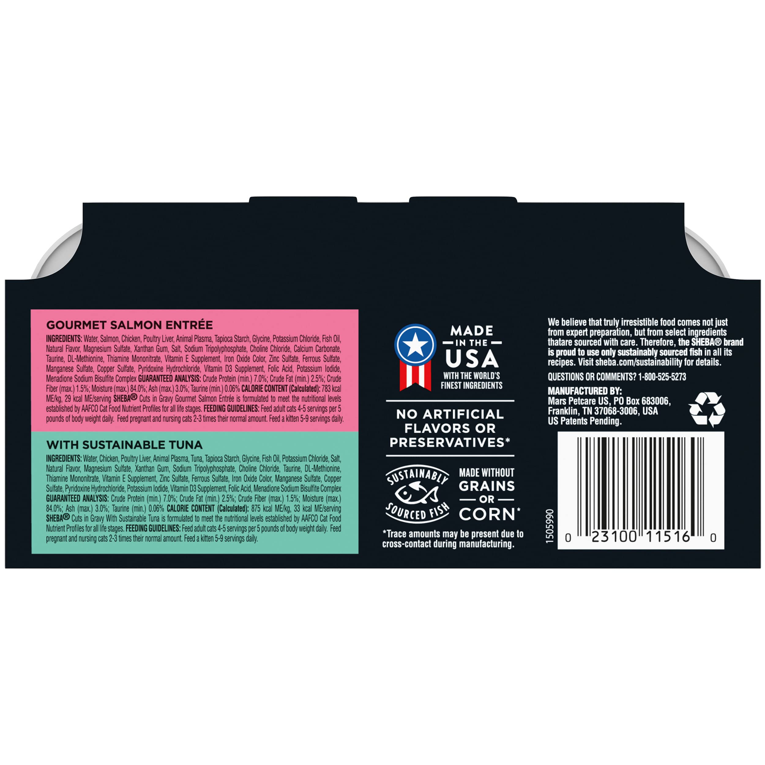 Sheba Perfect Portions Wet Cat Food Cuts in Gravy Variety Pack, with Sustainable Tuna, and with Sustainable Salmon, 2.6 oz., Twi