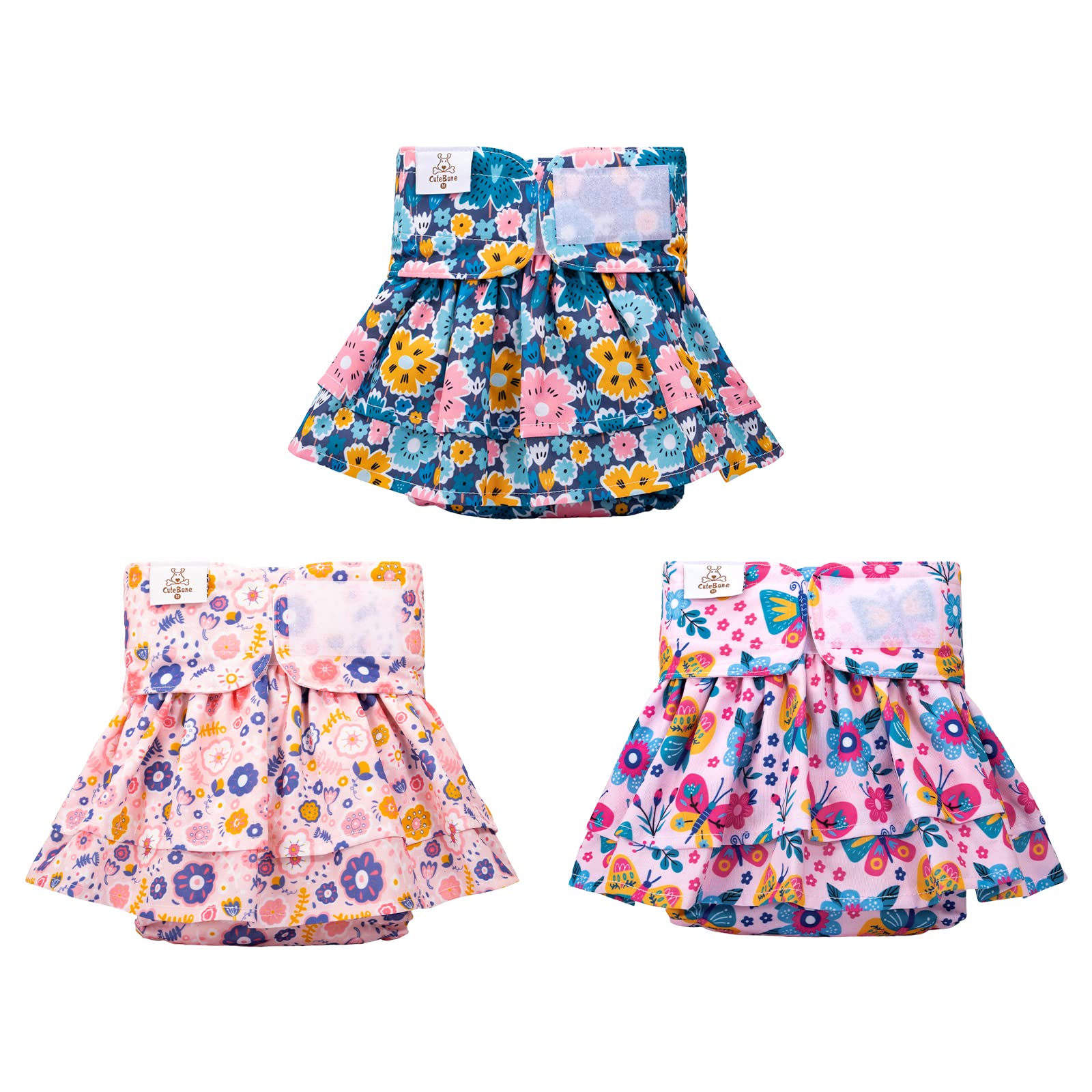 Cutebone Female Dog Diapers With Skirts 3 Pack Reusable Puppy Dresses Pants For Heat Cycle Period Qbd11Xs