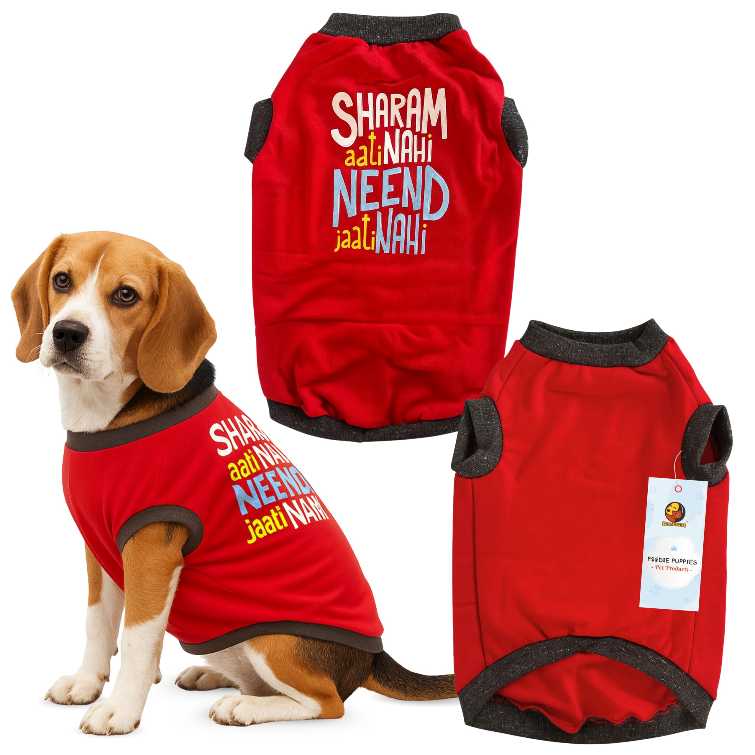 Foodie Puppies Dog Warm Sweater Jacket - (Black, Printed T-Shirt, 24 Inch) For Medium To Large Dogs | Soft, Lightweight Pet Appa