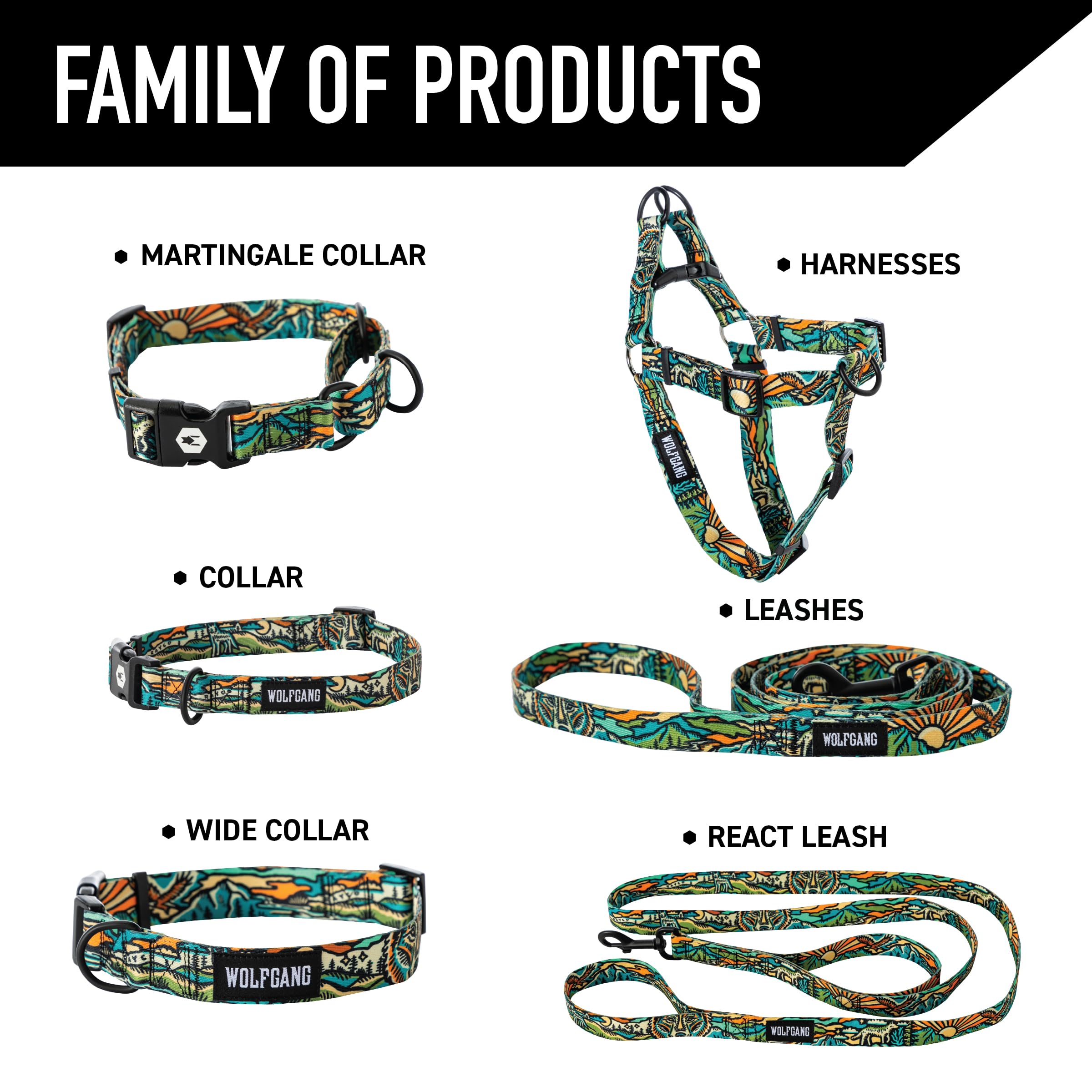 Wolfgang Heavy Duty Adjustable Dog Harness, Pull-Tested for Walking & Training, WildWolf Print, Medium