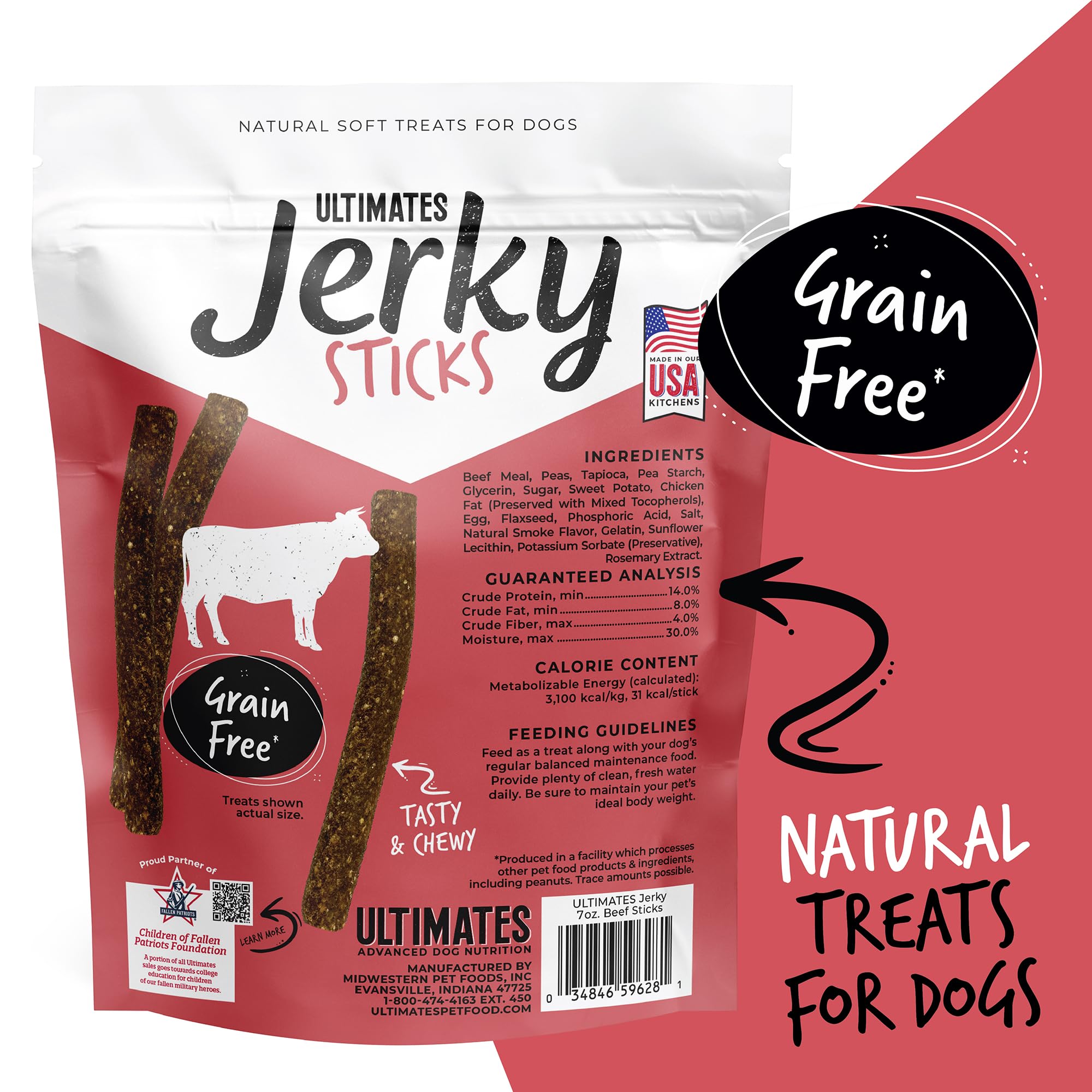 Ultimates Jerky Beef Sticks Soft Grain-Free Dog Treats (7 oz. Pouch)