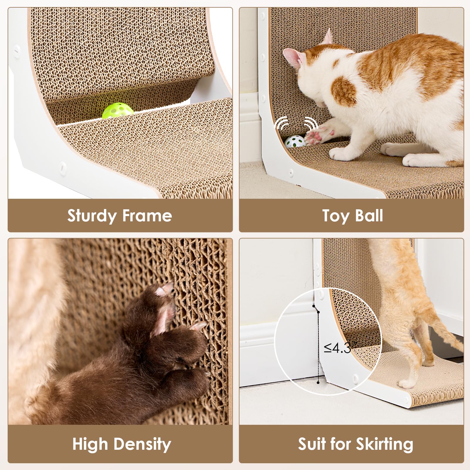 Eheyciga Cardboard Cat Scratcher For Indoor Kitten Cats, 19 Inch L Shaped Vertical Cat Scratching Board With Ball Cat Toy, Small