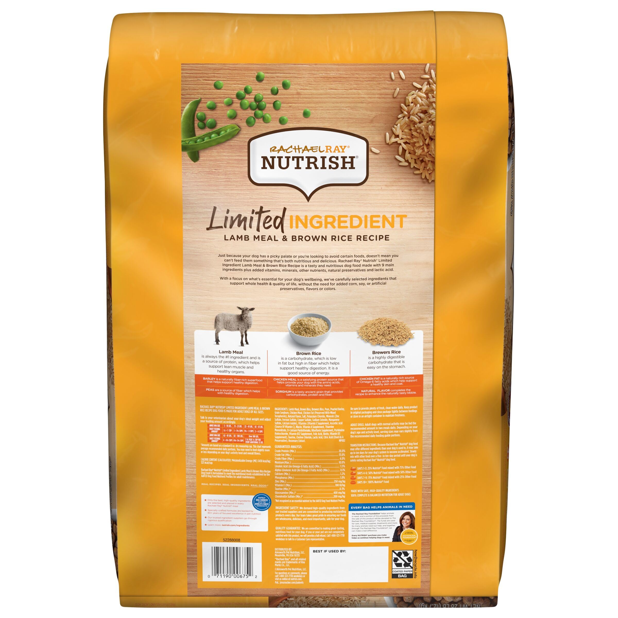 Rachael Ray Nutrish Limited Ingredient Diet Lamb Meal & Brown Rice Recipe, 28 Pounds, 007119000675