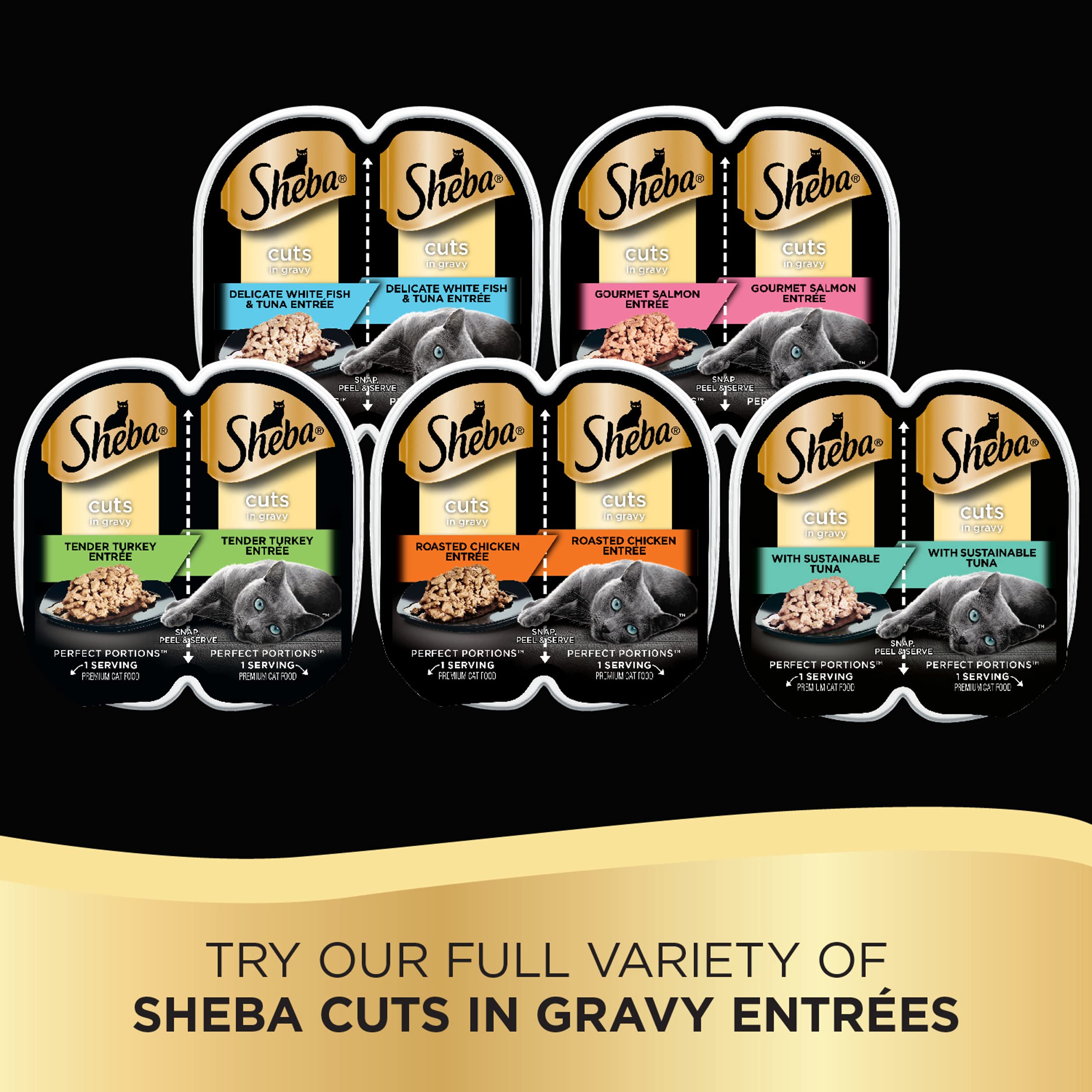 Sheba Perfect Portions Wet Cat Food Cuts in Gravy Variety Pack, with Sustainable Tuna, and with Sustainable Salmon, 2.6 oz., Twi