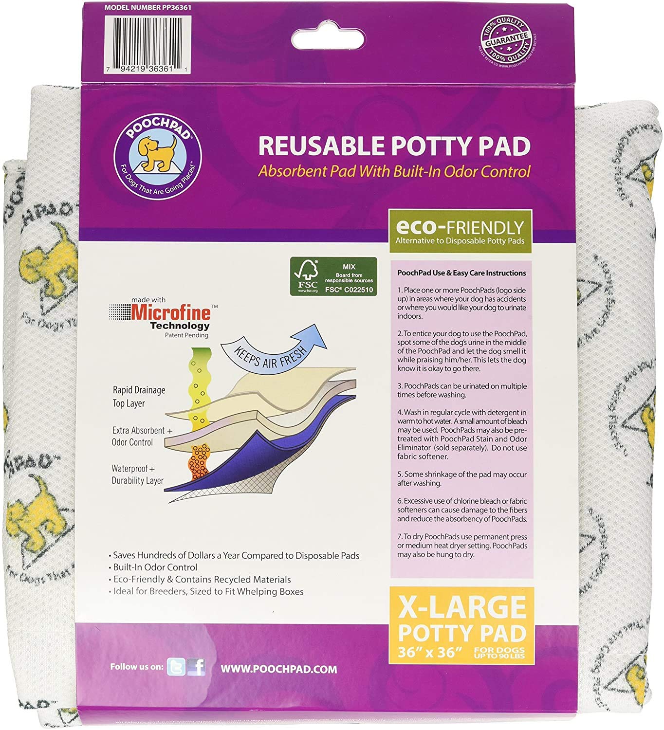 Poochpad Original Washable, Reusable Potty Pad (X-Large) - Unmatched Odor Control, Leakproof Puppy Training Pee Pad