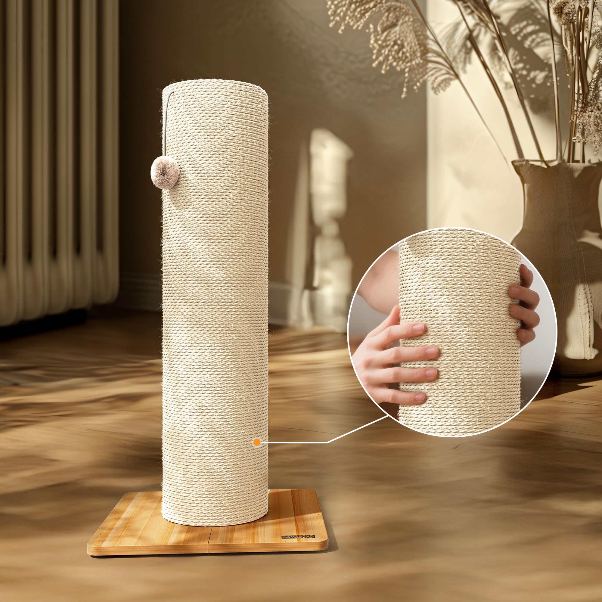 KAMABOKO 29.5 Cat Scratching Post, 7.5 Ultra-Large Diameter Natural Sisal Cat Scratch Post, Scratch-Resistant Tall Cat Scratcher