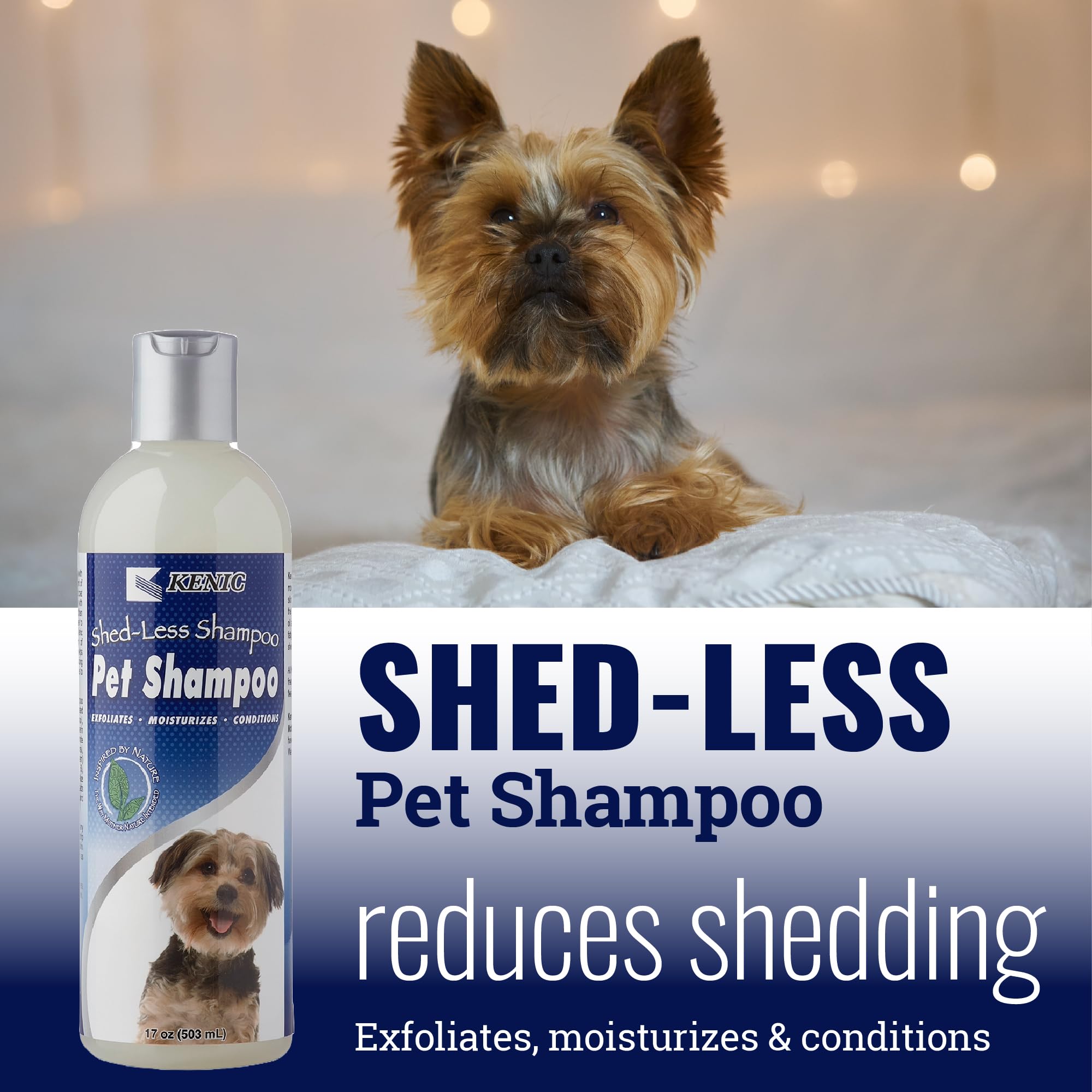 Kenic De-Shedding Dog Shampoo - Reduces Shedding with Omega-3, Omega-6, Vitamin E & B5, Gentle Conditioning Coat-Care Formula, M