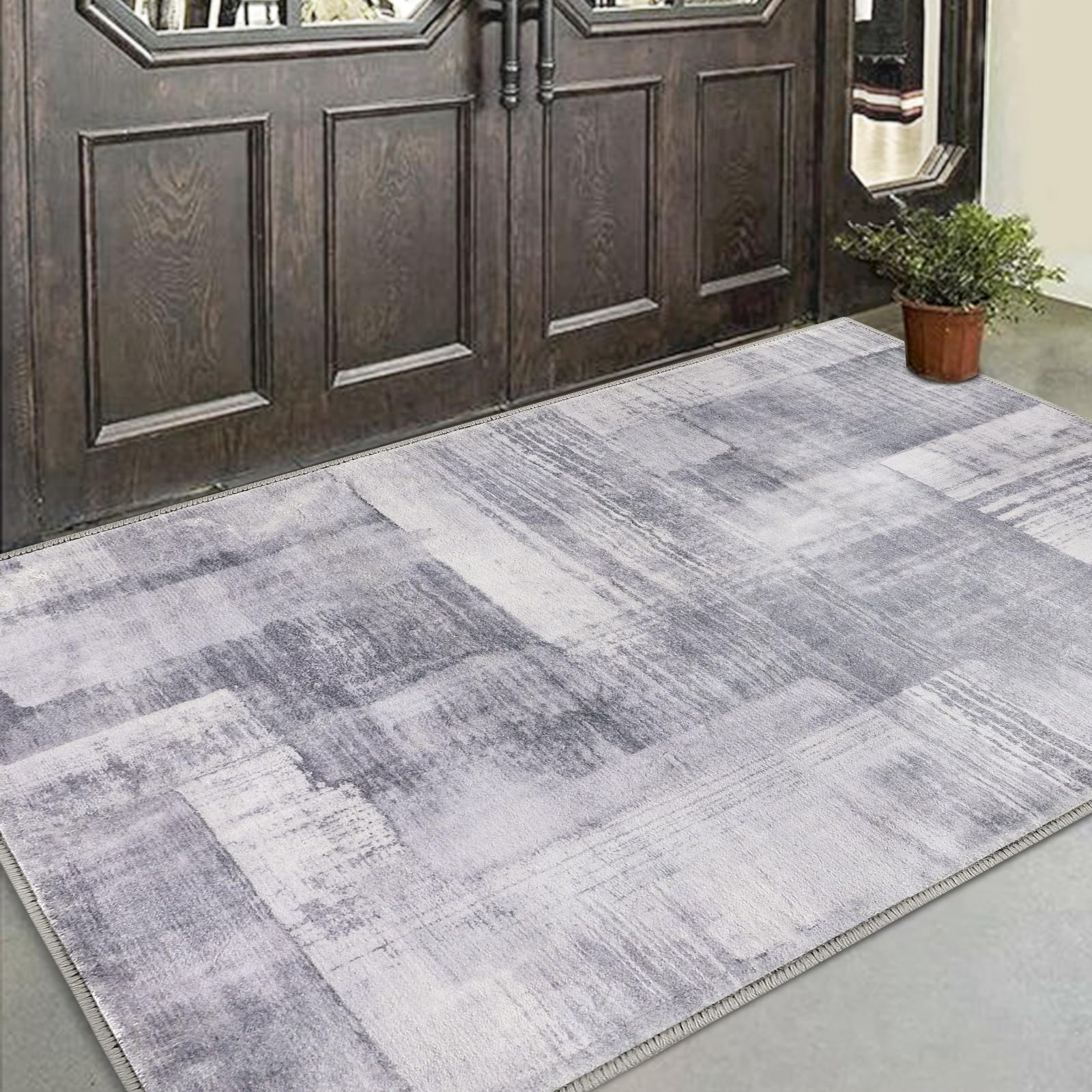 COMSLE Door Mat, Front Door Mat Indoor for Entrance Faux Wool Absorbent Non Slip Modern Throw Rug for Entryway Bedroom Muddy Paw