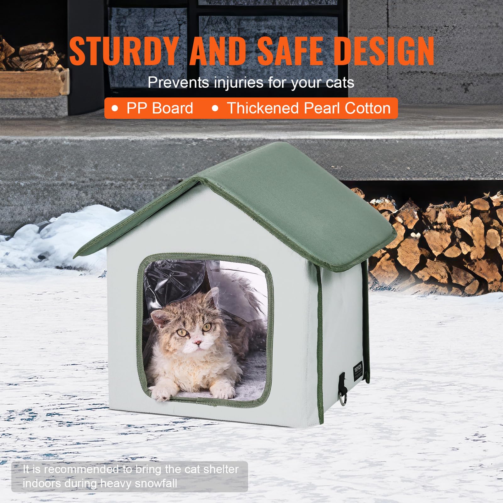 VEVOR Elevated Heated Cat House, Outdoor Kitty Shelter with Adjustable Temperature & Timer, 600D Oxford Cloth Foldable Cat Shelt
