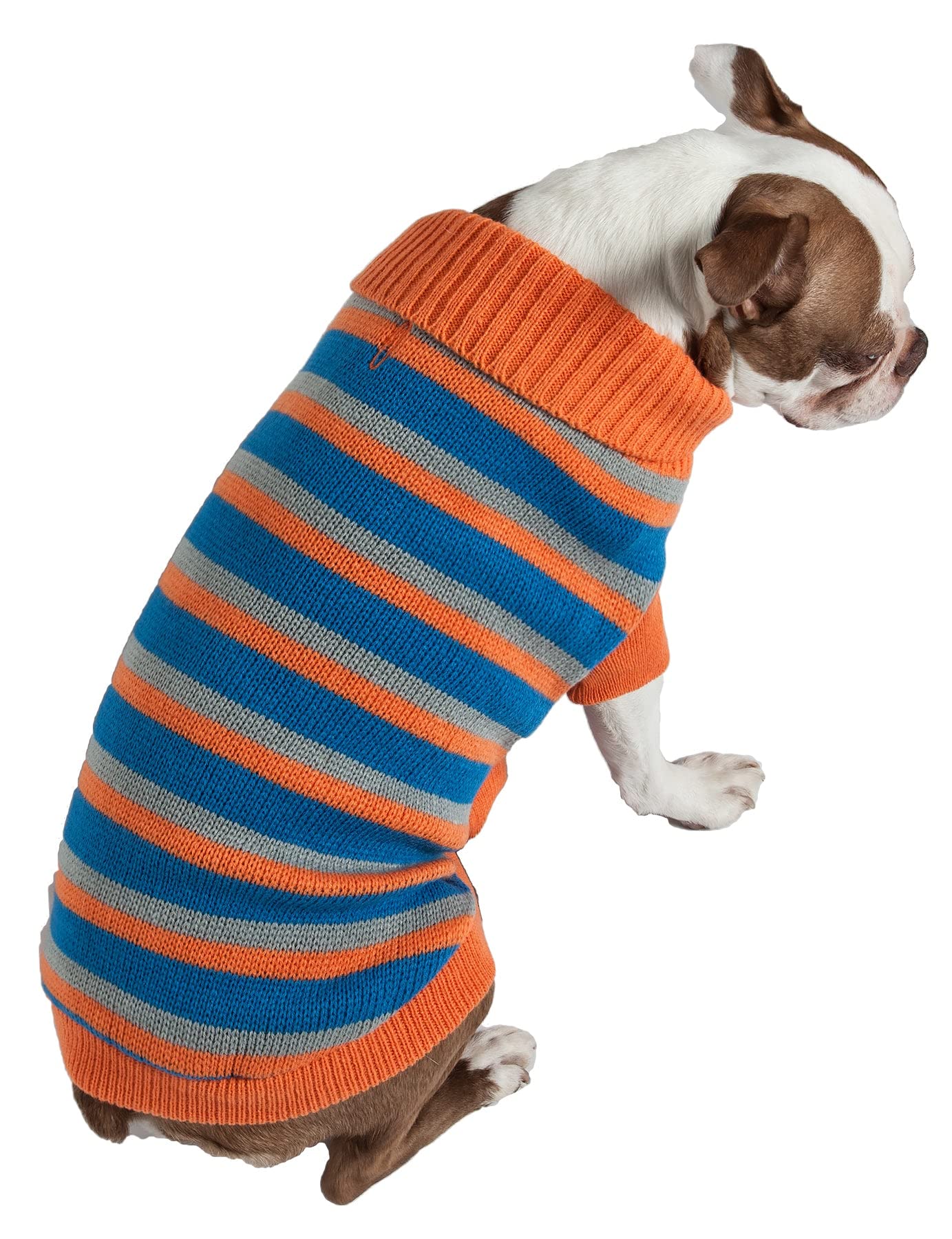 Pet Life  Striped Pet Sweater - Designer Heavy Cable Knitted Dog Sweater with Turtle Neck - Winter Dog Clothes Designed to Keep