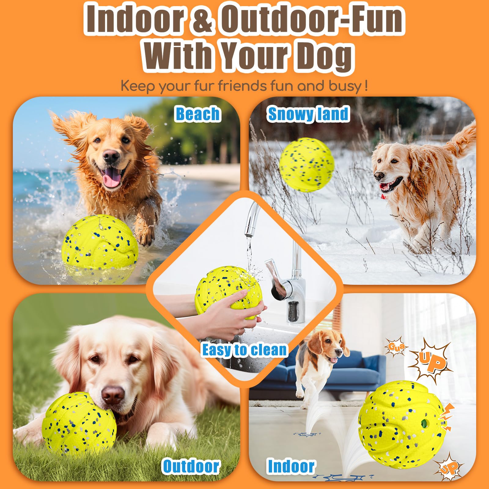 Moonorange Large Dog Vocal Balls, Interactive Squeaky Dogs Balls, Tough Chewing Ball For Aggressive Chewers Training Teeth Clean