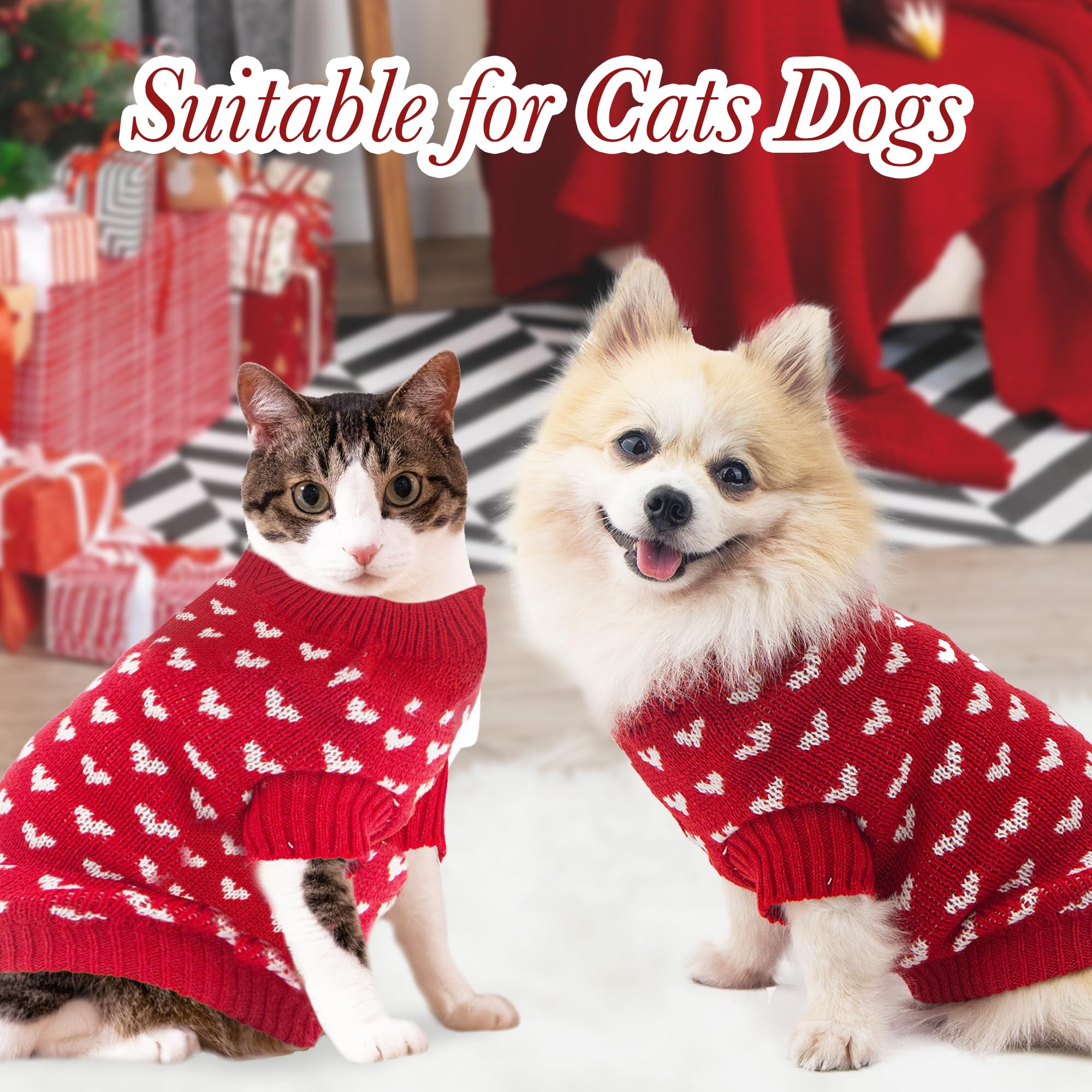 Dog Sweater Heart Puppy Sweater Warm Soft Pet Cloth Dog Outfits For Small Dogs And Cats (Blue, L)